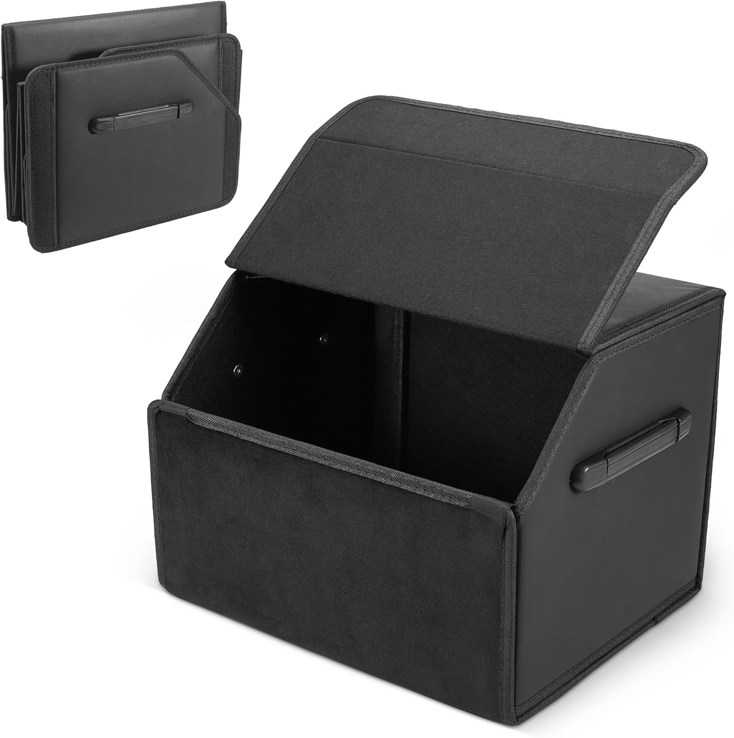 Auto Kofferraum Organizer, 38X31X30Cm Auto Tasche Kofferraum Mit Deckel, Zusammenklappbarer Kofferraumtasche Mit Magnetschnalle, Aufbewahrungsbox Mit Griffen (Schwarz)