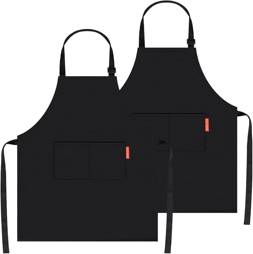 2 Pack Adjustable Bib Apron Waterdrop Resistant with 2 Pockets Cooking Kitchen Aprons Women Men Chef
