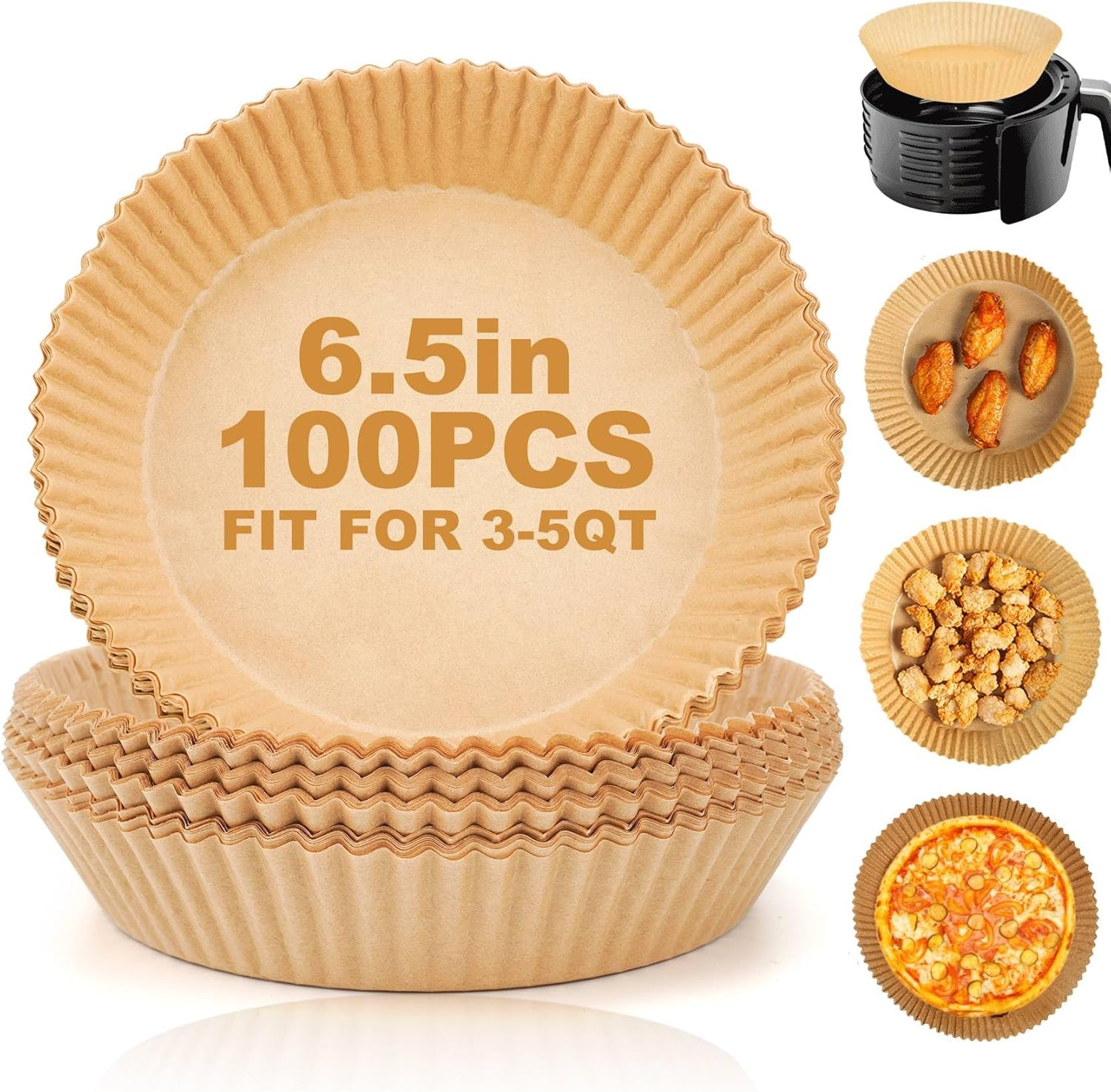 Air Fryer Paper Liners Disposable: 100PCS round Airfryer Oven Insert Parchment Sheets Grease and Water Proof Non Stick Basket Liners for Baking Cooking from