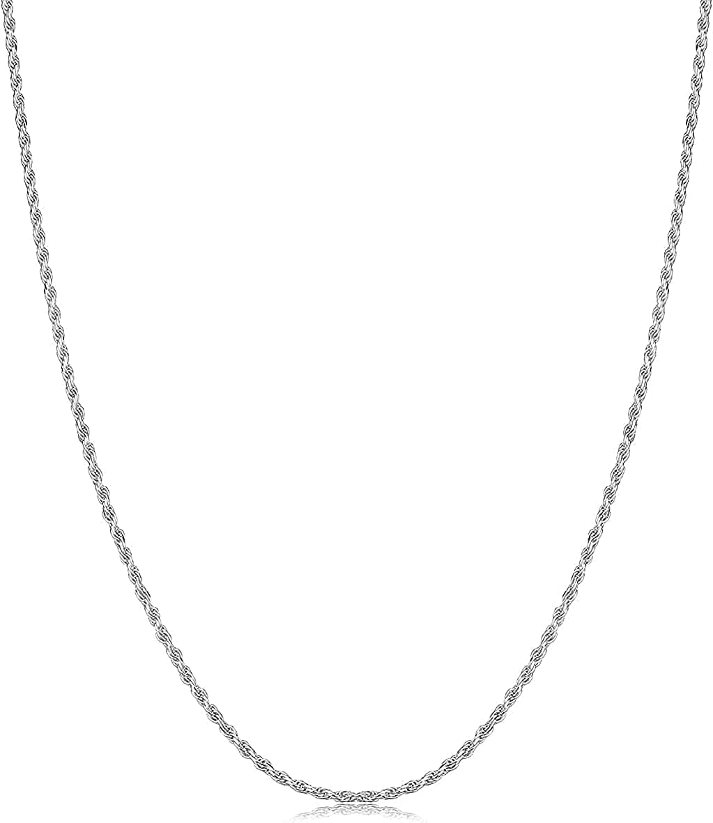 925 Sterling Silver 1Mm Solid Italian Rope Diamond Cut Twist Link Chain Necklace with a Gift Box for Men & Women - Made in Italy