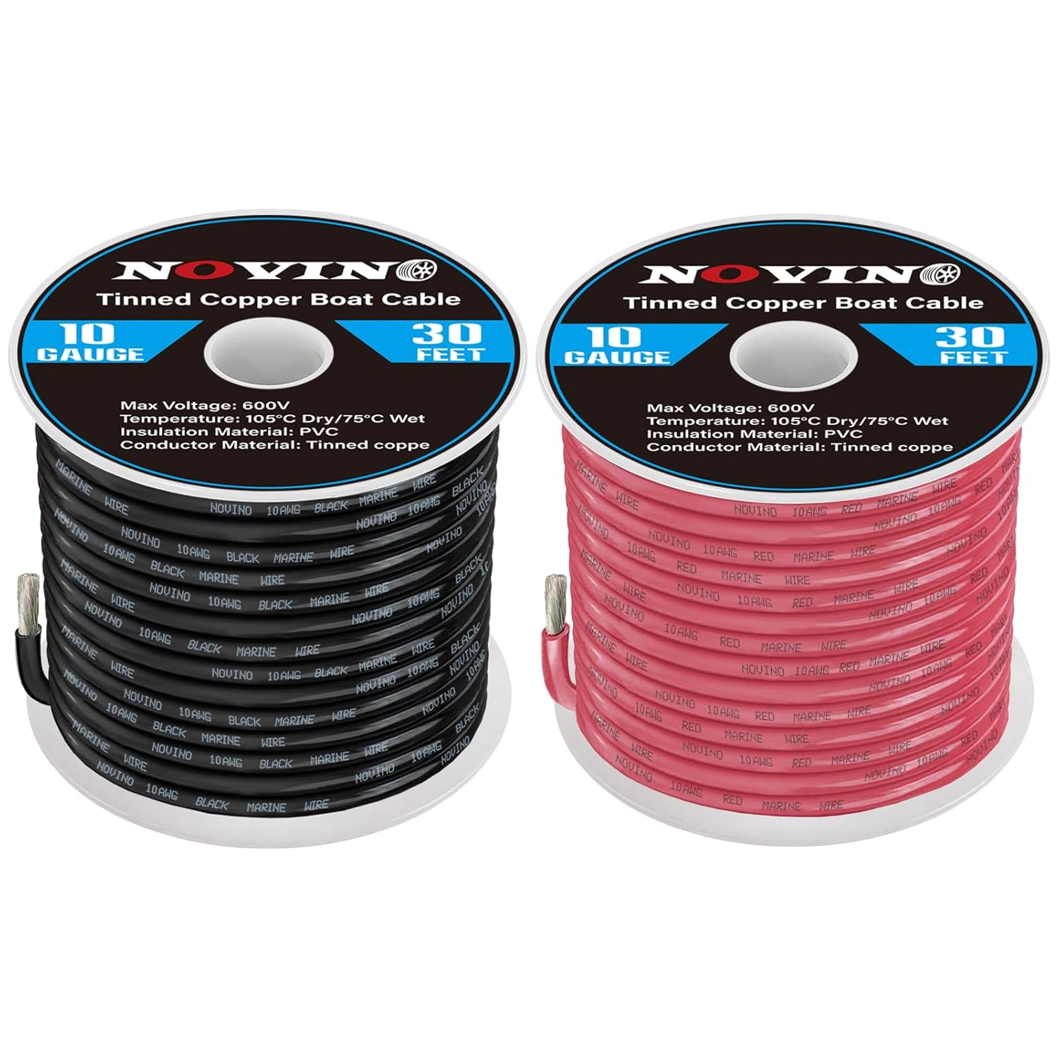 10 Gauge Marine Wire 10 AWG Marine Grade Wire Include 10 Gauge 30FT Red & 30FT Black,10Awg Tinned Copper Boat Electrical Cable for Automotive Boat Speakers Lighting Solar Outdoor RV Camper Trailer