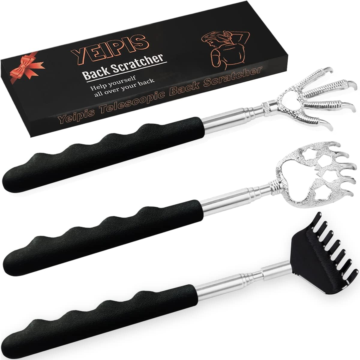 Back Scratcher Metal Portable Telescoping Back with Rubber Handles 3 Pack