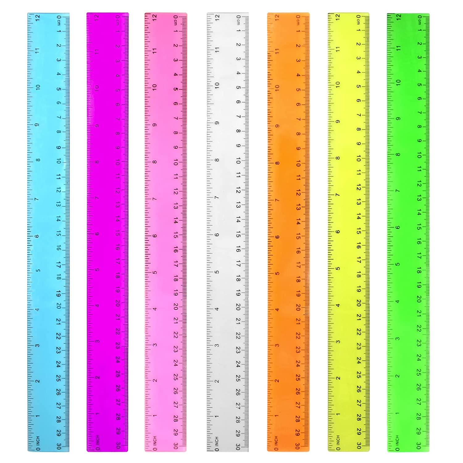 12 Inch Color Transparent Ruler Plastic Rulers  for Kids School Centimeters Ruler