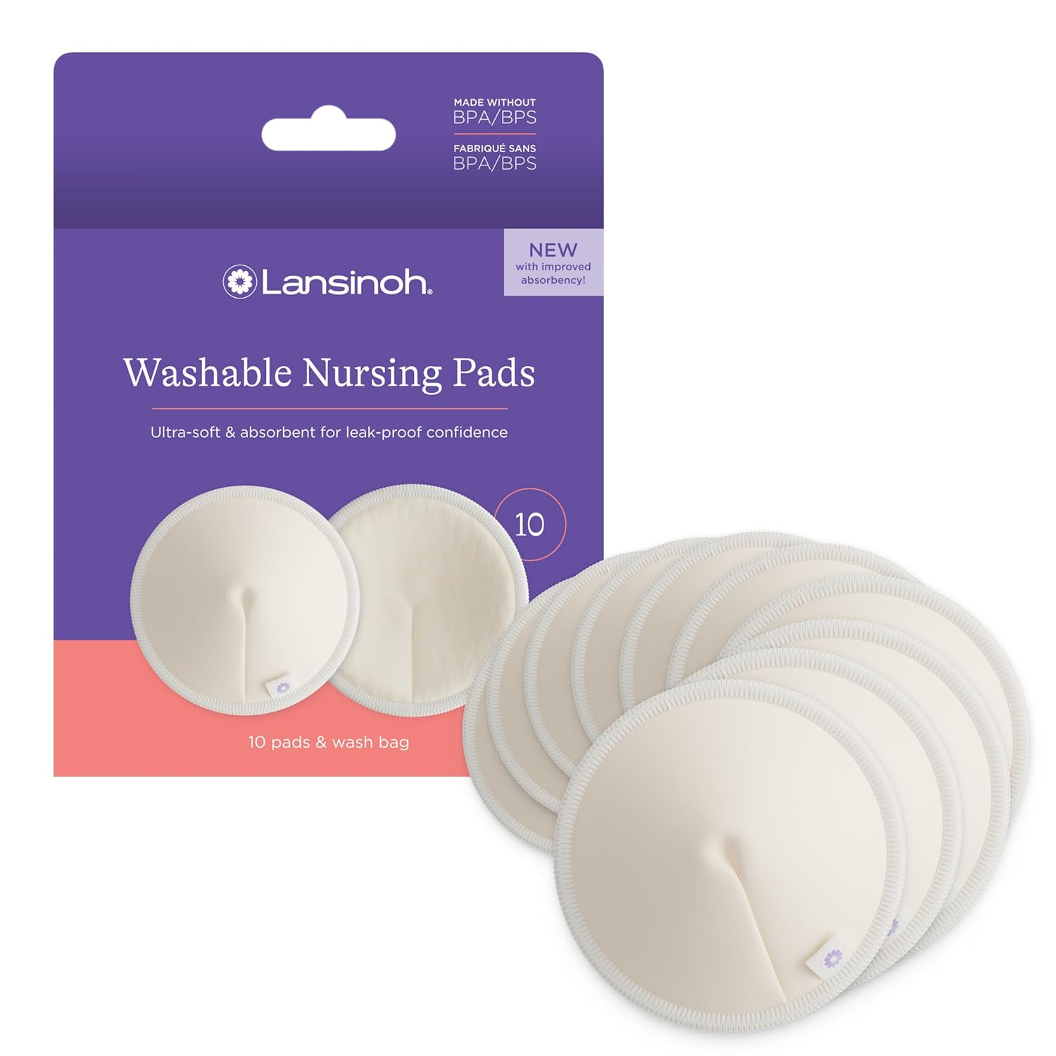 Lansinoh Washable Nursing Pads, Made with Organic Bamboo Viscose, Reusable Breas