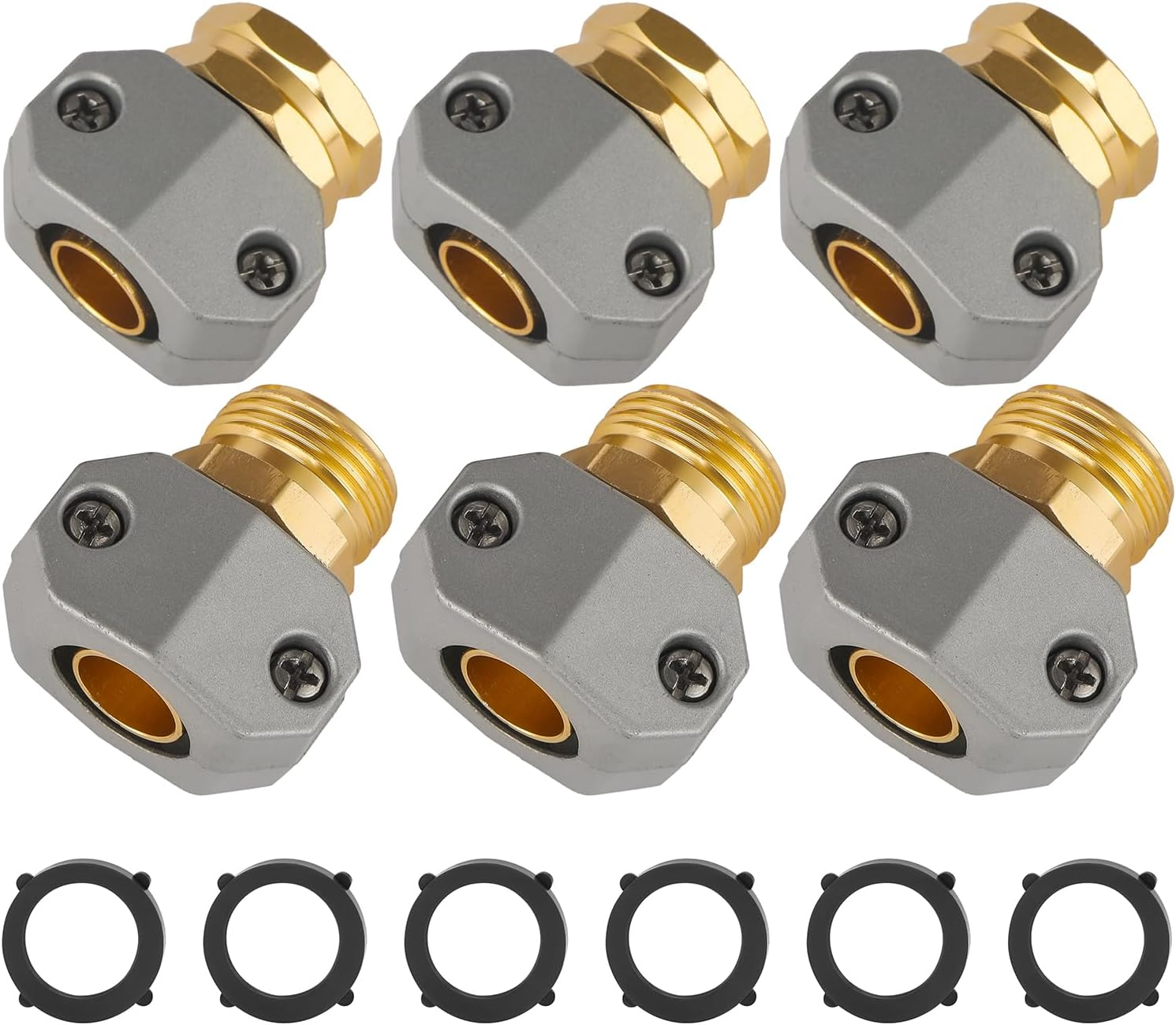 Garden Hose Repair Kits, 3 Sets Aluminum Alloy Water Hose Connector, Fit 3/4