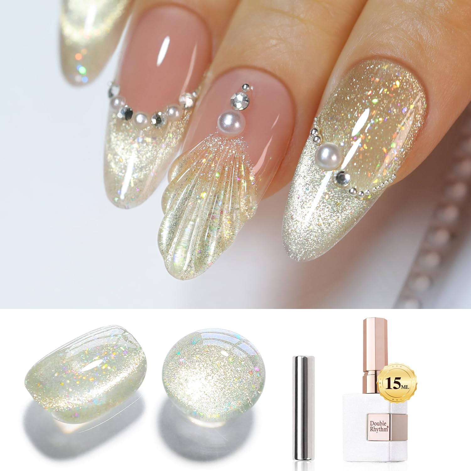 0.5 OZ Cat Eye Gel Polish with Magnet 15ML Holographic Glitter Shimmer Translucent Jelly Color Magnetic Nail Polish Salon DIY at Home (MC1060)