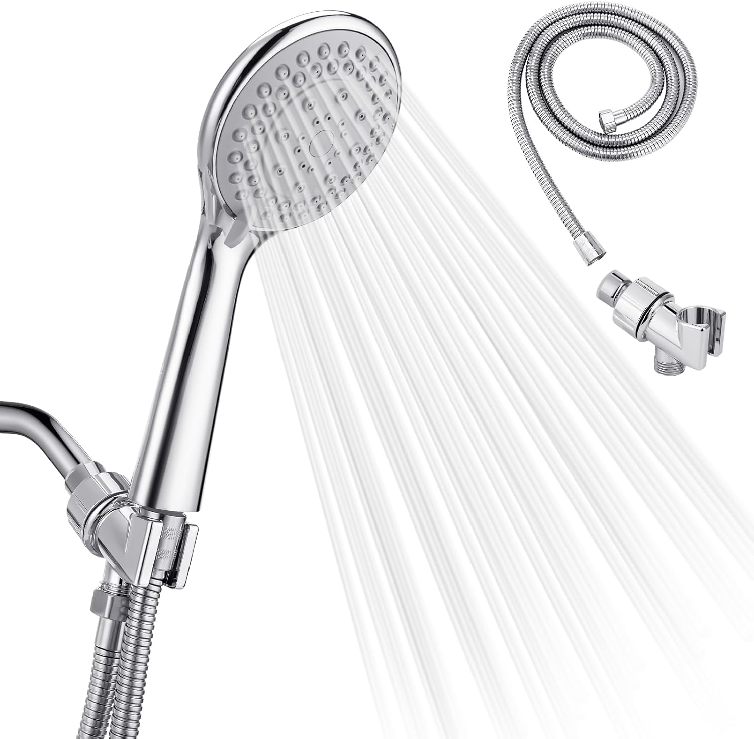 Detachable Handheld Shower Head with Hose - High Pressure 5 Functions Showerheads Hand Held Shower Heads,Extra Long 4.7 Ft. Stainless Steel Hose and Holder.