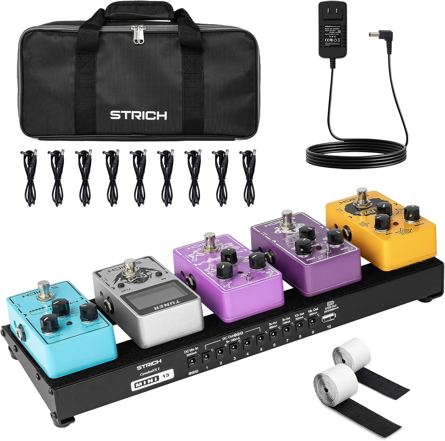 Guitar Pedal Board with Built-in Power Supply, Small Pedal Board 15 x 5.1