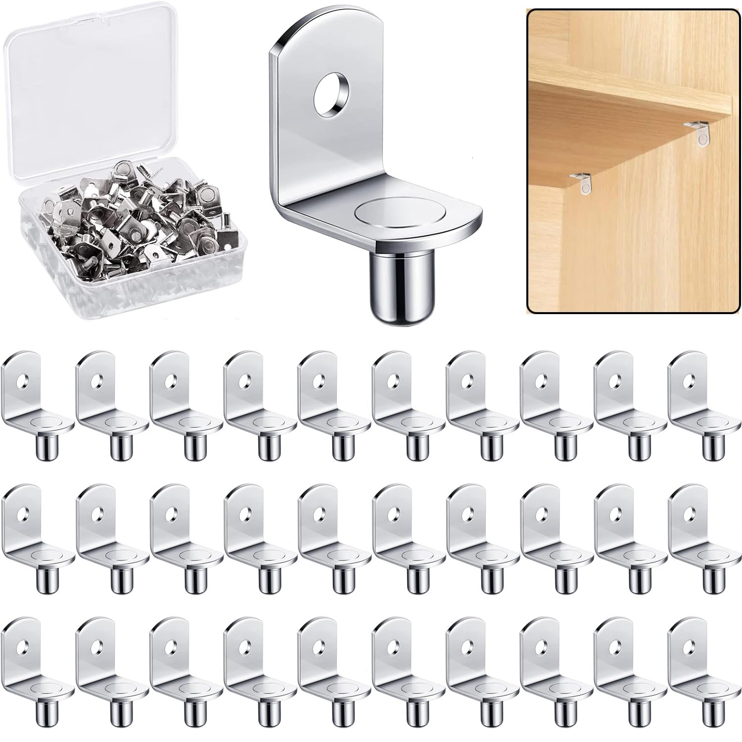 5mm Nickel Plated Shelf Support Pegs for Cabinets and Furniture (50 Pack)