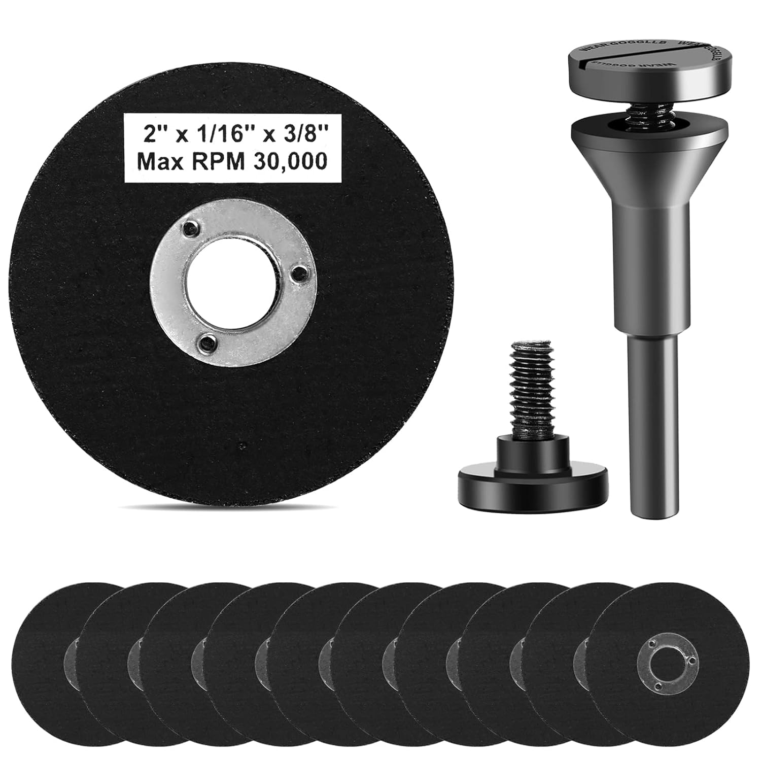 2 Inch Die Grinder Cut-Off Wheel and 3/8In Arbor Hole 1/4In Stem Mounting Mandrel Holder Accessories, for Air Grinders Drill Rotary Tool, Mini Metal Cutting Wheels Cutter Discs 11 Pack Set