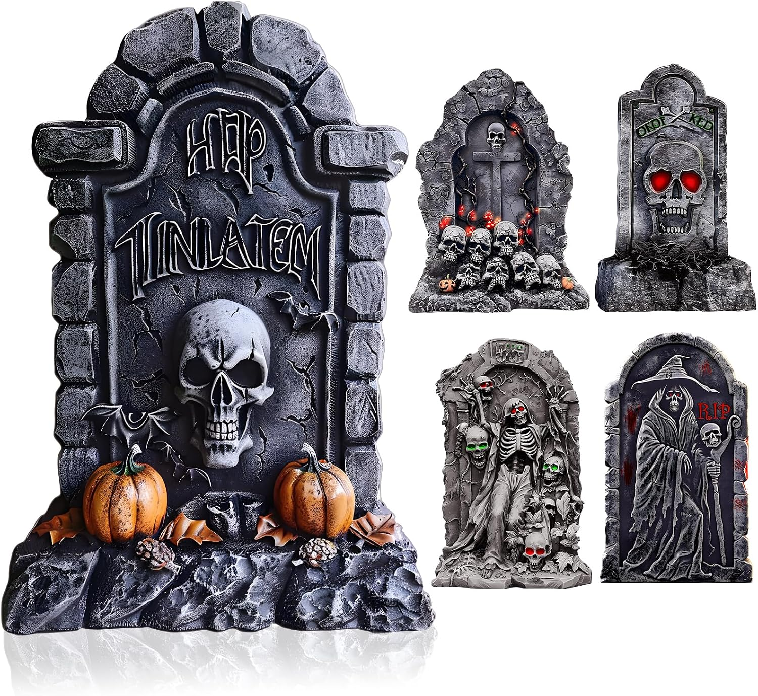 Aktualisierung 63CM Halloween Grabstein Dekoration 5 Stück Groß Halloween Deko Garten Plastic Board Heavy Duty Graveyard Dekorationen Grabsteine Im Freien Hof Lawn Garden