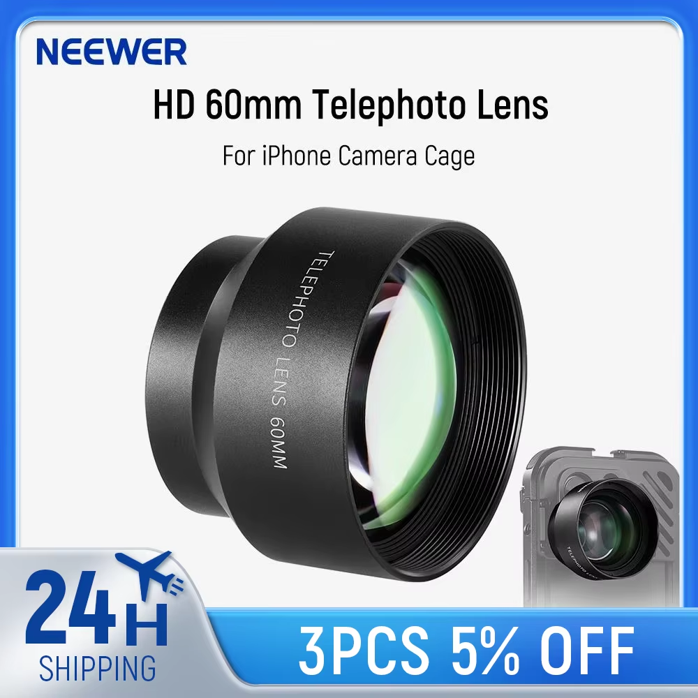 HD 60mm Telephoto Lens 2X Magnification for iPhone 15 pro Max/Samsung/Xiaomi Phone Cage Case with 17mm Lens Adapter