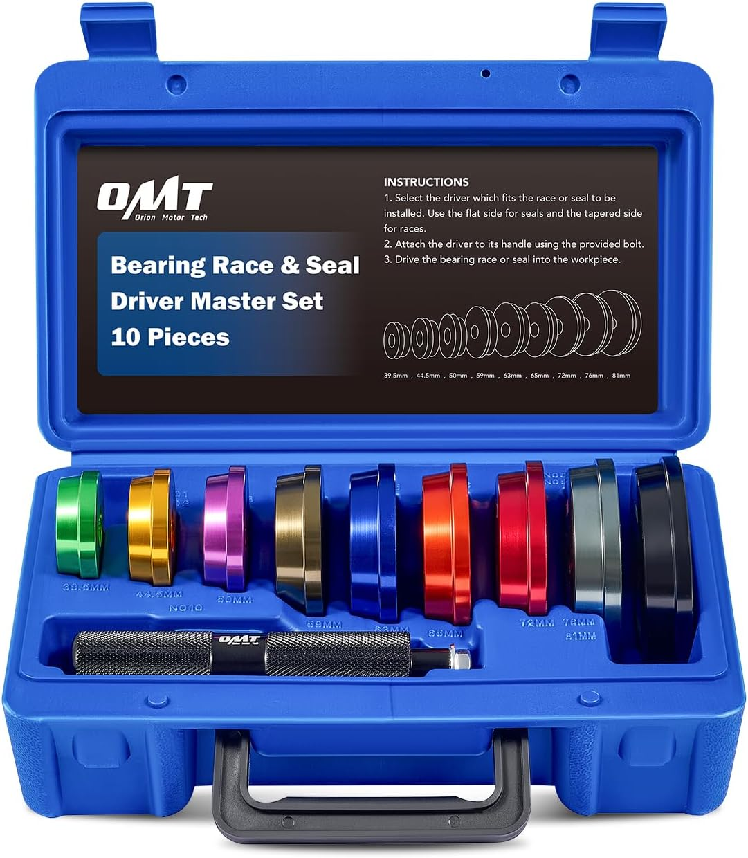 Bearing Press Kit, 10pc Bearing Race and Seal Driver Set with Seal Driver and 9 Bearing Adapters, Seal Installer Bearing Driver Kit for Bearing Installation