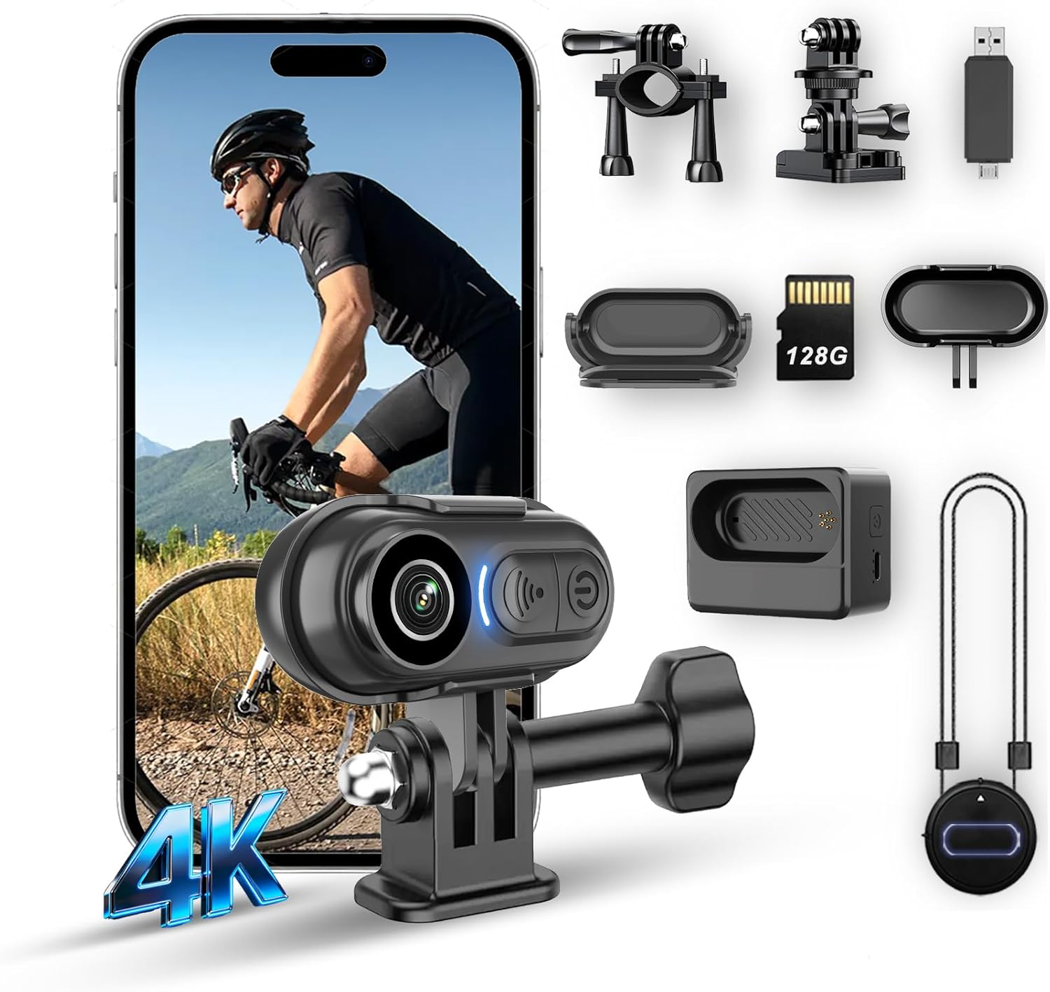 4K Mini Body Camera - Thumb Sports Action Cam 128GB with Audio, Wearable Hands-Free Chest Pov Recording, Helmet Mount & Magnetic Personal Clip on Camcorders - for Cap Shirt Outoor Cycling Skiing