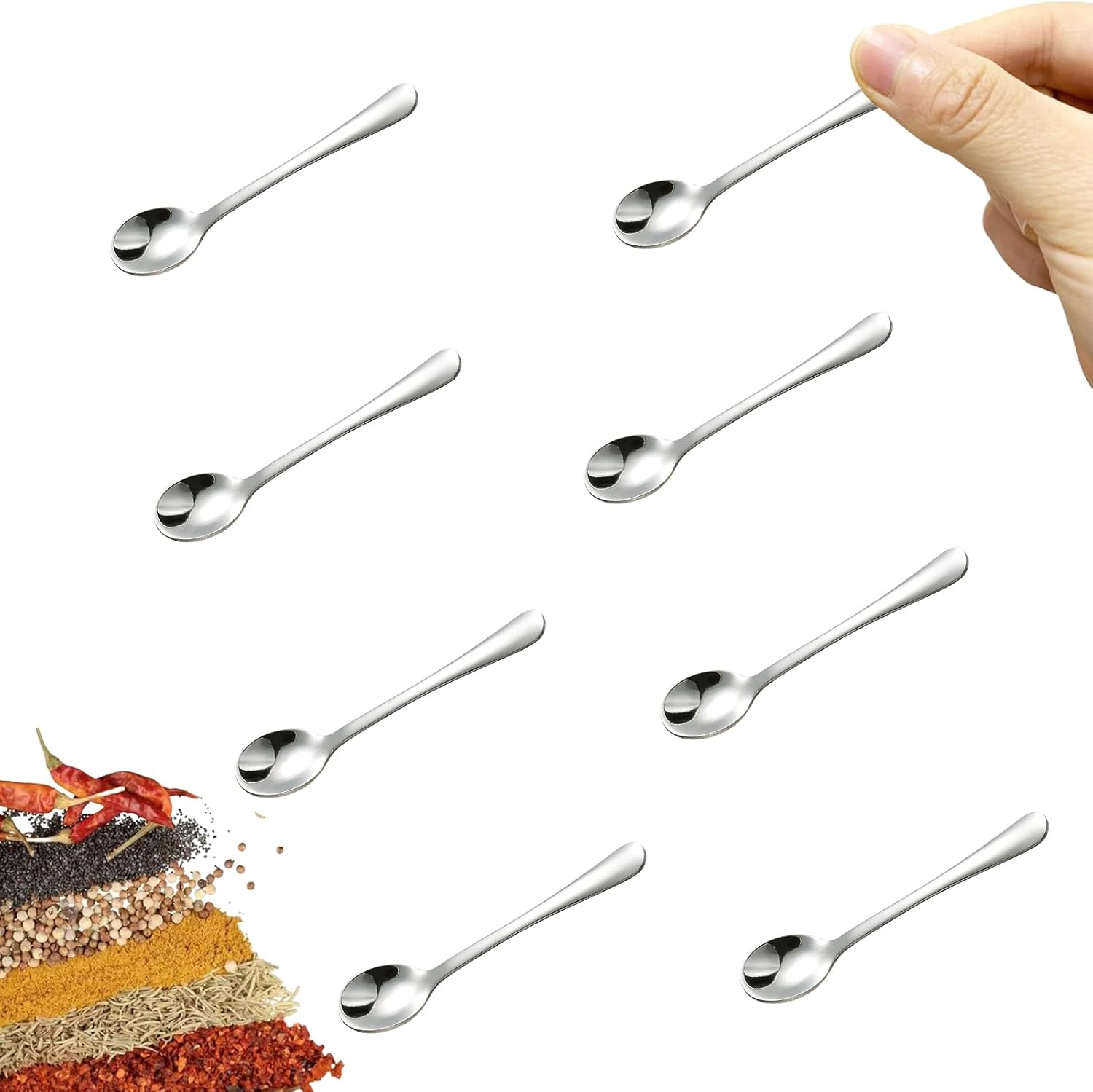 8 PCS Tiny Stainless Steel Spoons for Spices Jars, Mini Size 2.87