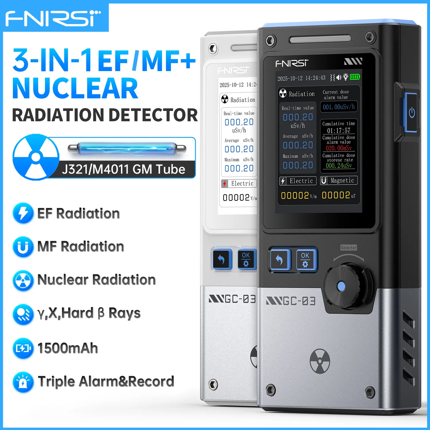 GC-03 3-IN-1 Electromagnetic Radiation Detector, Electric & Magnetic Field Strength, RF Power, Temperature Monitor