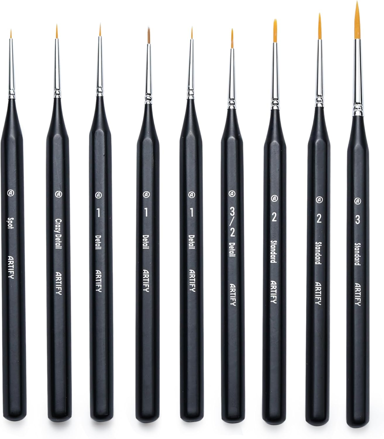 ARTIFY Miniature Detail Paint Brush Set: 9-Piece round Small Model Paintbrushes