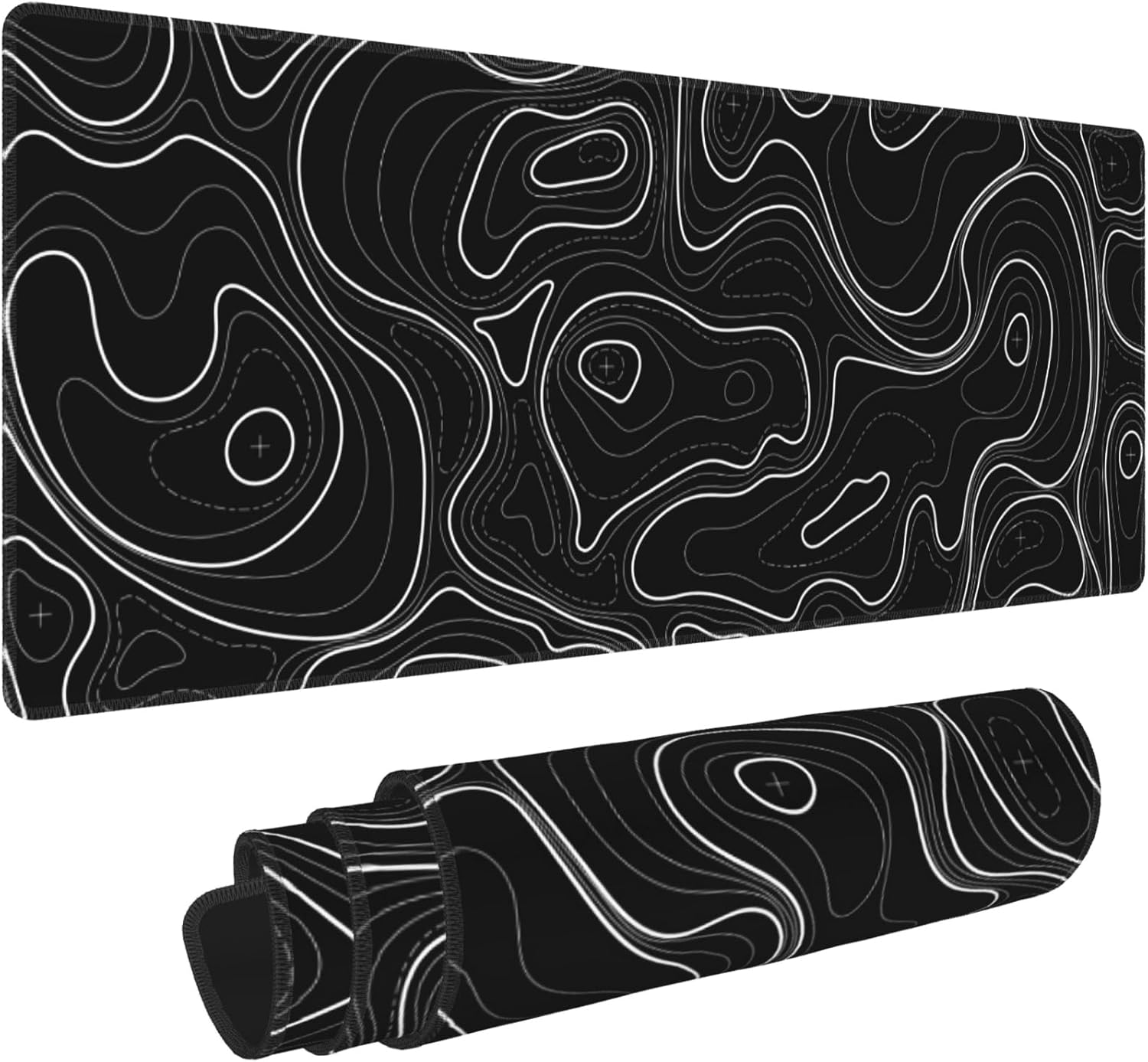 Large Gaming Mouse Pad Black Topographic Contour Mouse Pad Extended XL Long