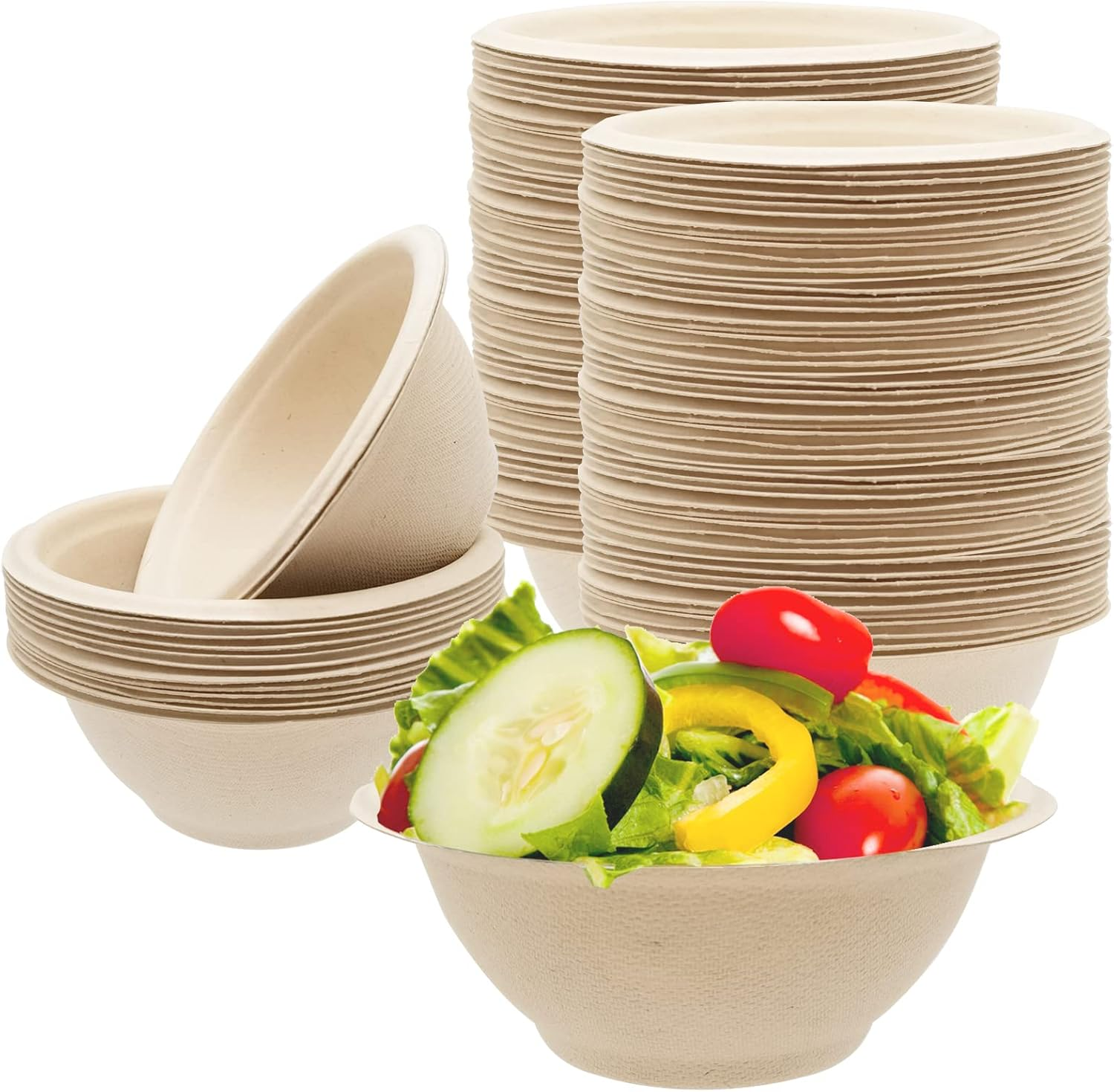 100 Pack 8Oz Compostable Paper Bowls,Heavy-Duty Disposable Natural Bagasse Bowls,Biodegradable Soup Bowls,Eco-Friendly,Heat Resistant,For Ice Cream,Salad,Soup,Snack,Dessert,Pasta,Hot or Cold Use