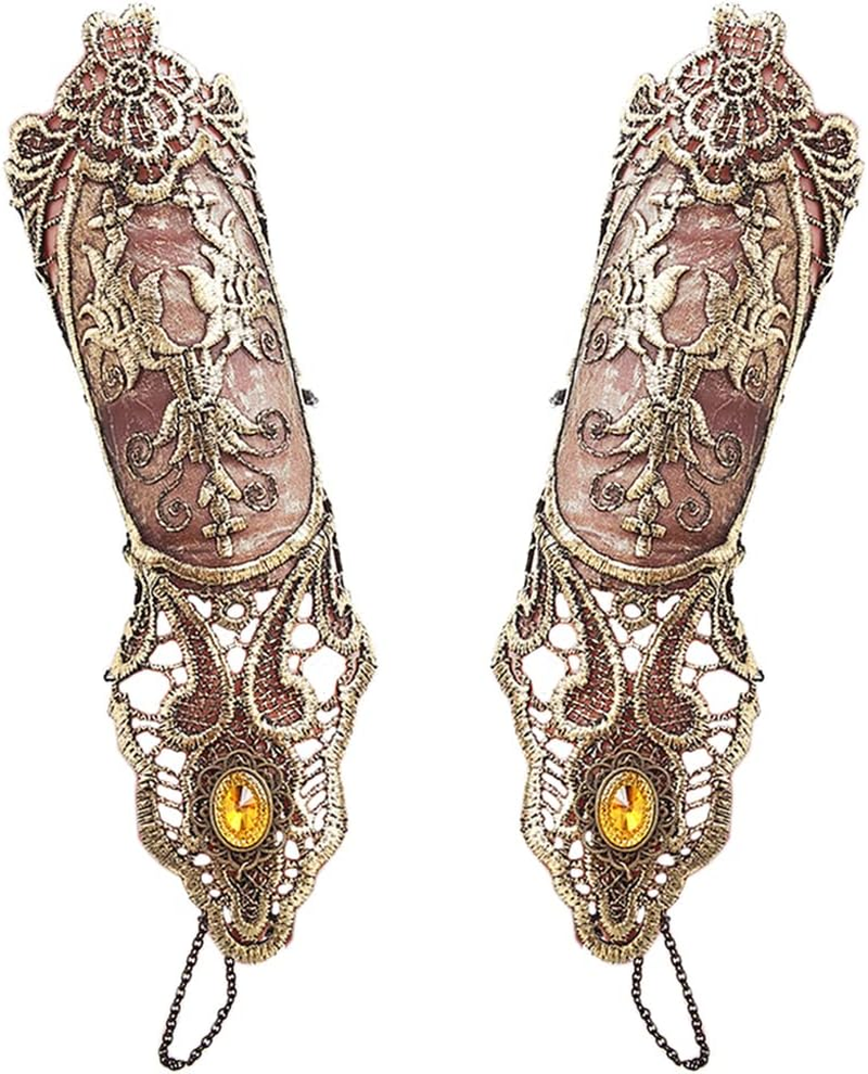 Bronzing Fingerless Gloves – Gothic Floral Lace Steampunk Wristbands