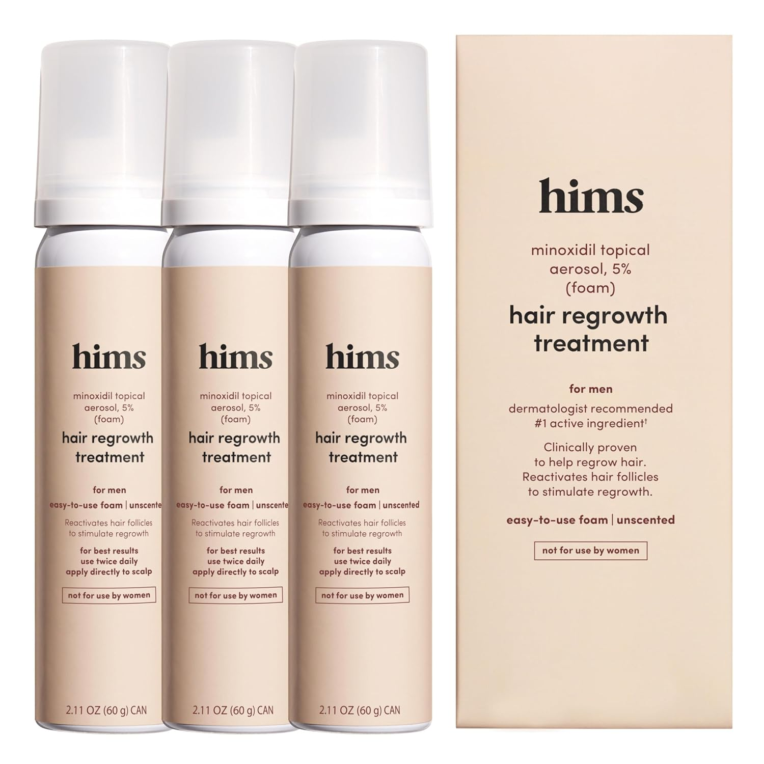 Hims Extra Strength Hair Regrowth Treatment for Men with 5% Topical Minoxidil Foam for Hair Loss and Thinning Hair, Unscented No Drip Formula, 3 Month Supply, 3 Pack