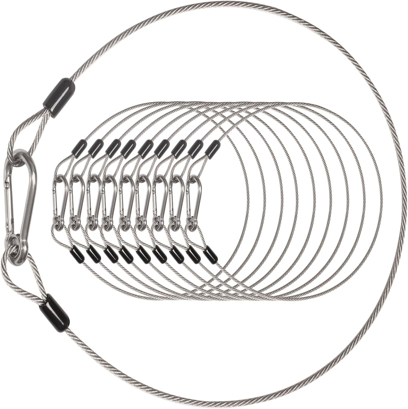 10 Pack Stage Light Safety Cables for Stage DJ Party Lights Thickened 1/8 Diameter Stainless Steel Security Cable Wire Ropes with Loops and Snap Hook, Max Load 150LB