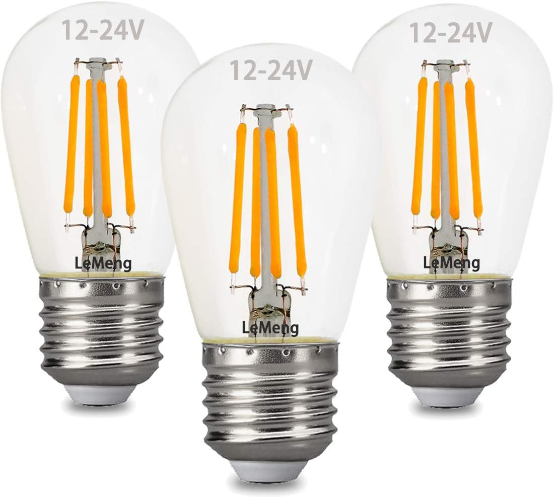 12volt LED Light Bulb 4W Edison Filament Vintage ac/dc12V 24V Low Voltage(3000K Warm White) E26 Base for Landscape RV Camper Marine Battery Power System Off Grid Solar Lighting-Pack of 3