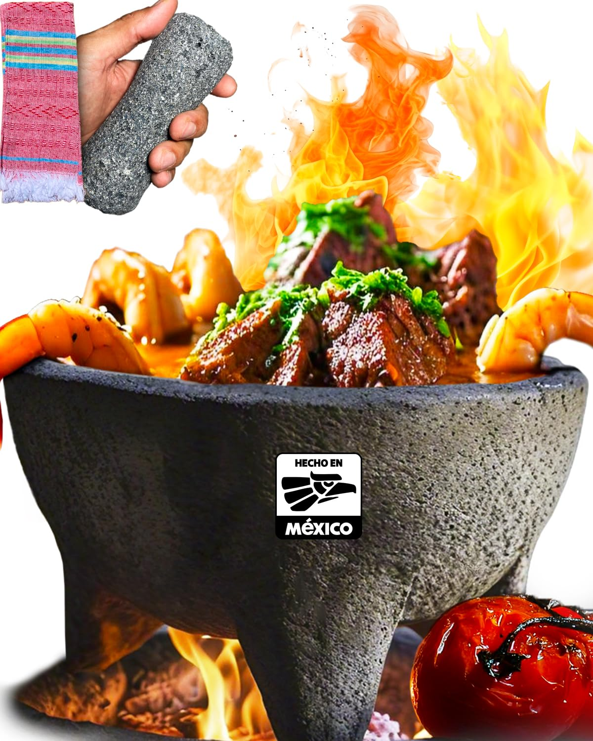 Molcajete mexicano autentico de piedra volcanica juego de 3 piezas guacamole