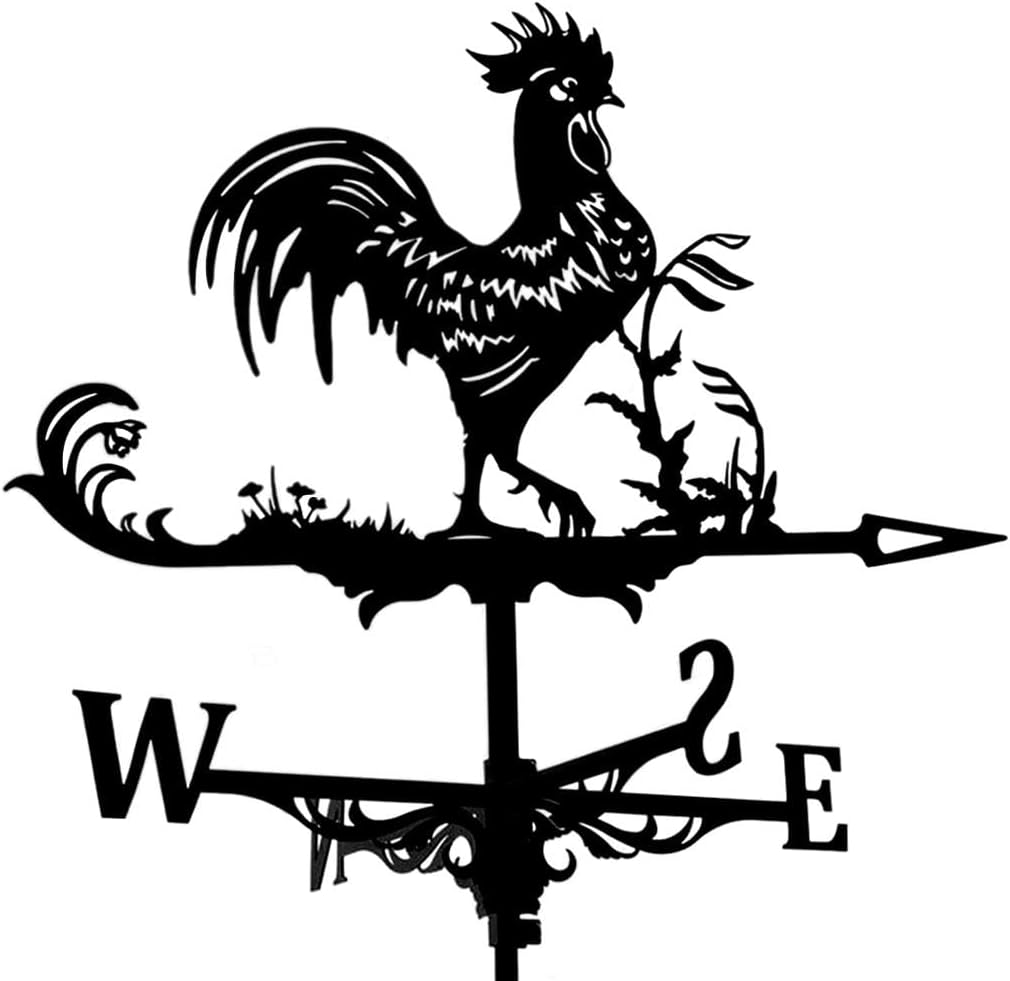 Metal Rooster Shape Weathervane Roof Mount Weather Vane Outdoor Scene Chicken Garden Weather Vane for for Shed Garden Yard Patio Decor