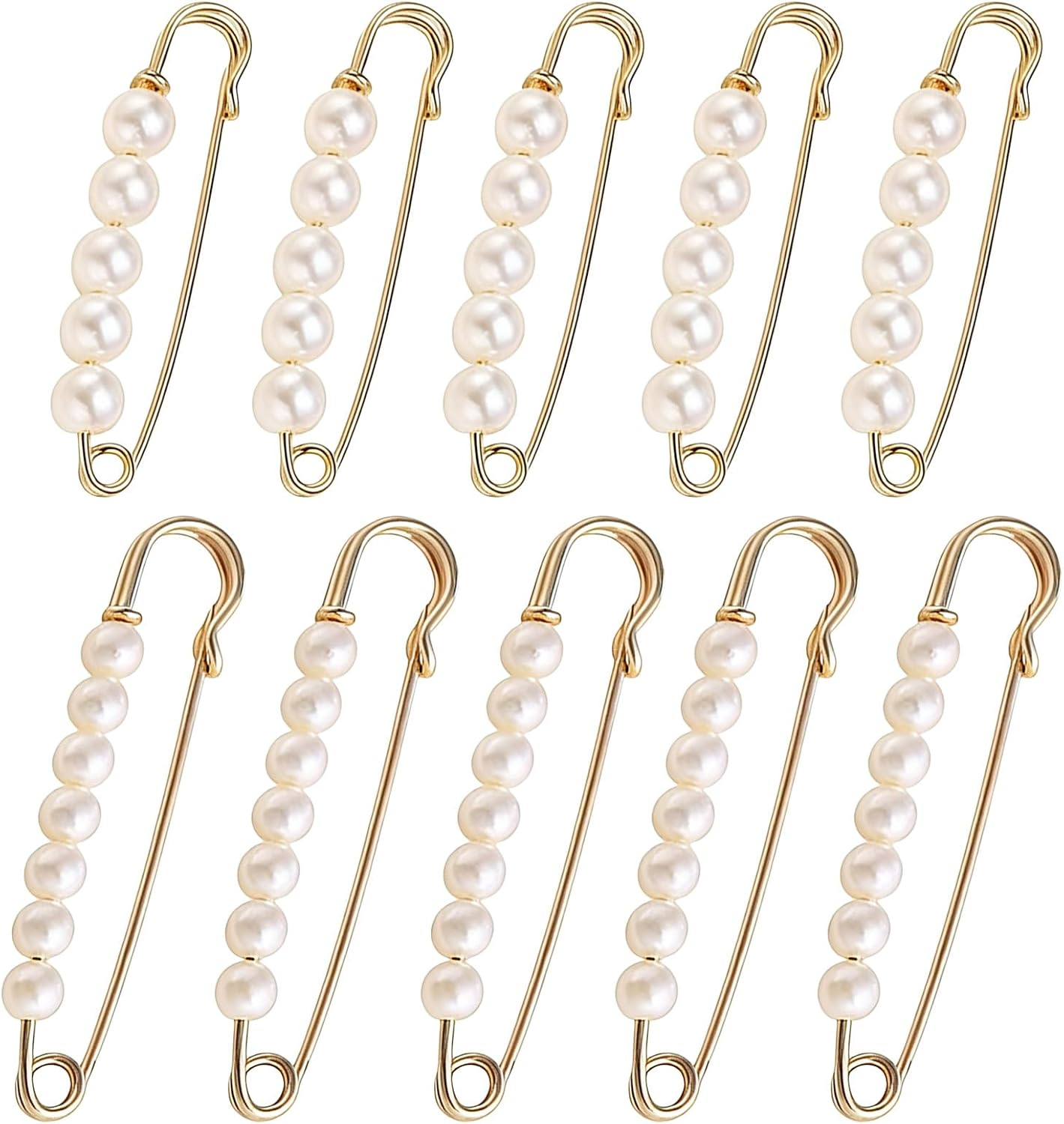 10Pcs Gold Safety Pins with Pearls, Heavy Duty Decorative Pins | Classic and Elegant Gold Pearl Pin for Clothes, Sweaters, Shawls & Skirts (2 Sizes)