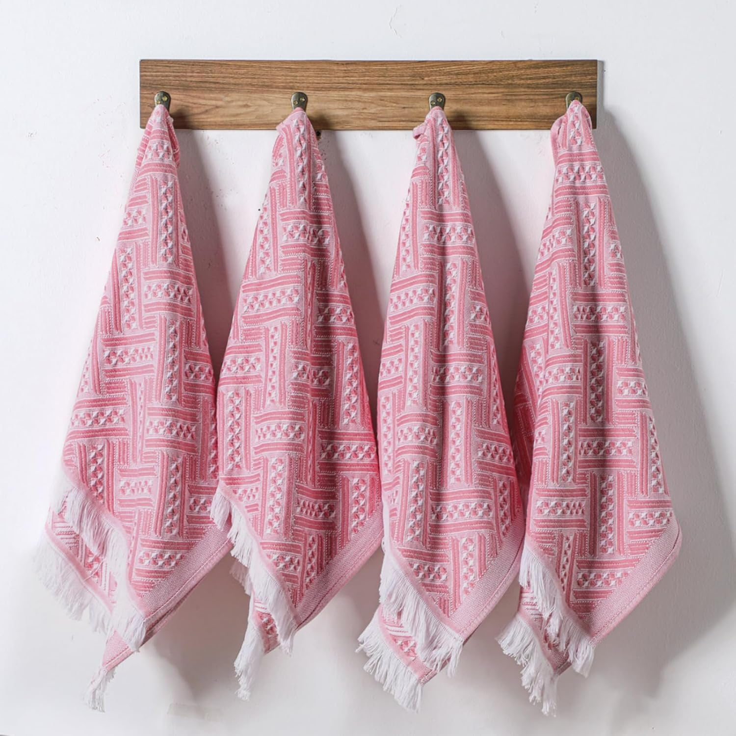4 Pack Boho Bathroom Hand Towel 14 x 30 Inch 100% Turkish Cotton Decorative Boho Kitchen Hand Towel Farmhouse Bathroom Decor Set Absorbent Soft Guest Tea Gift(Pink,White)