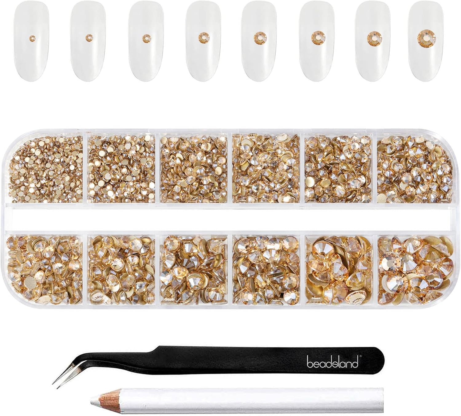 Beadsland Flatback Rhinestones,Golden Shadow,Mixed 8 Sizes 2500Pcs Gems