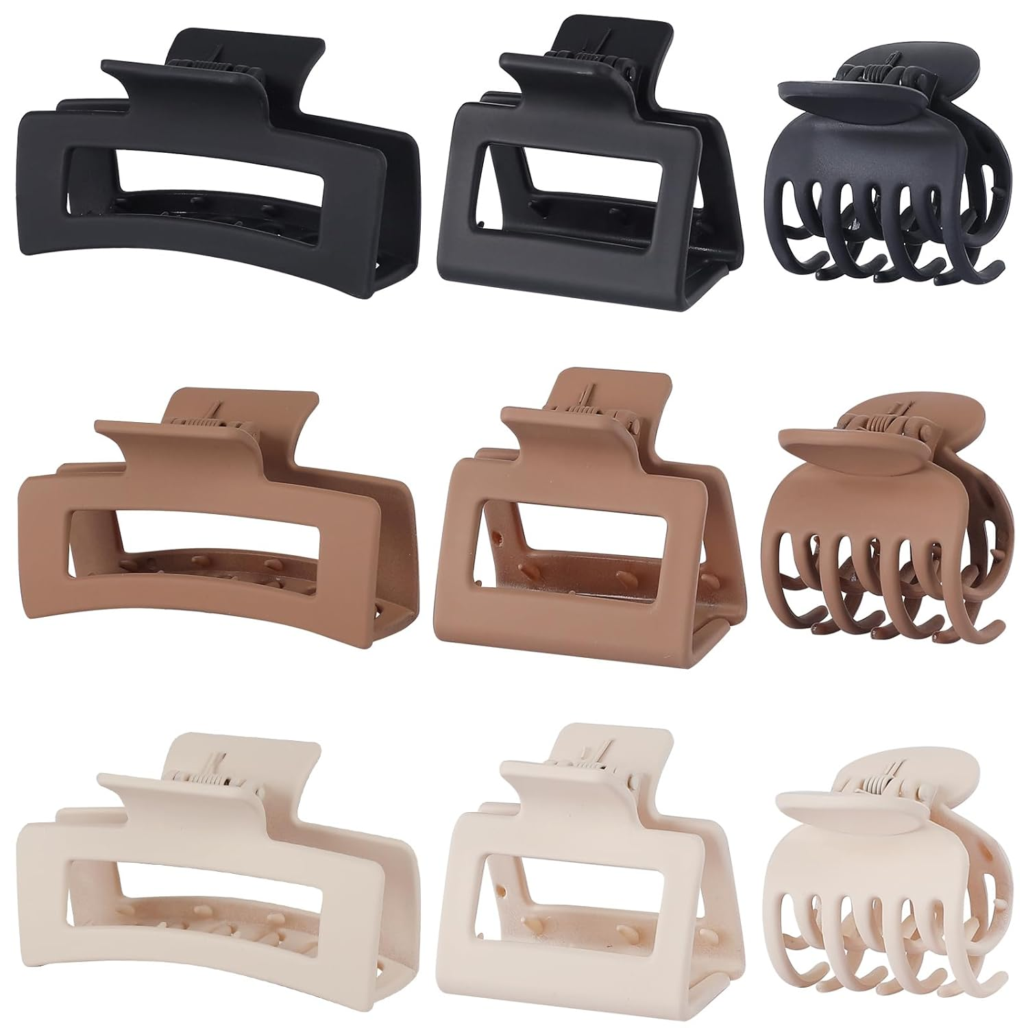 9 PCS Medium Claw Hair Clips Set Brown
