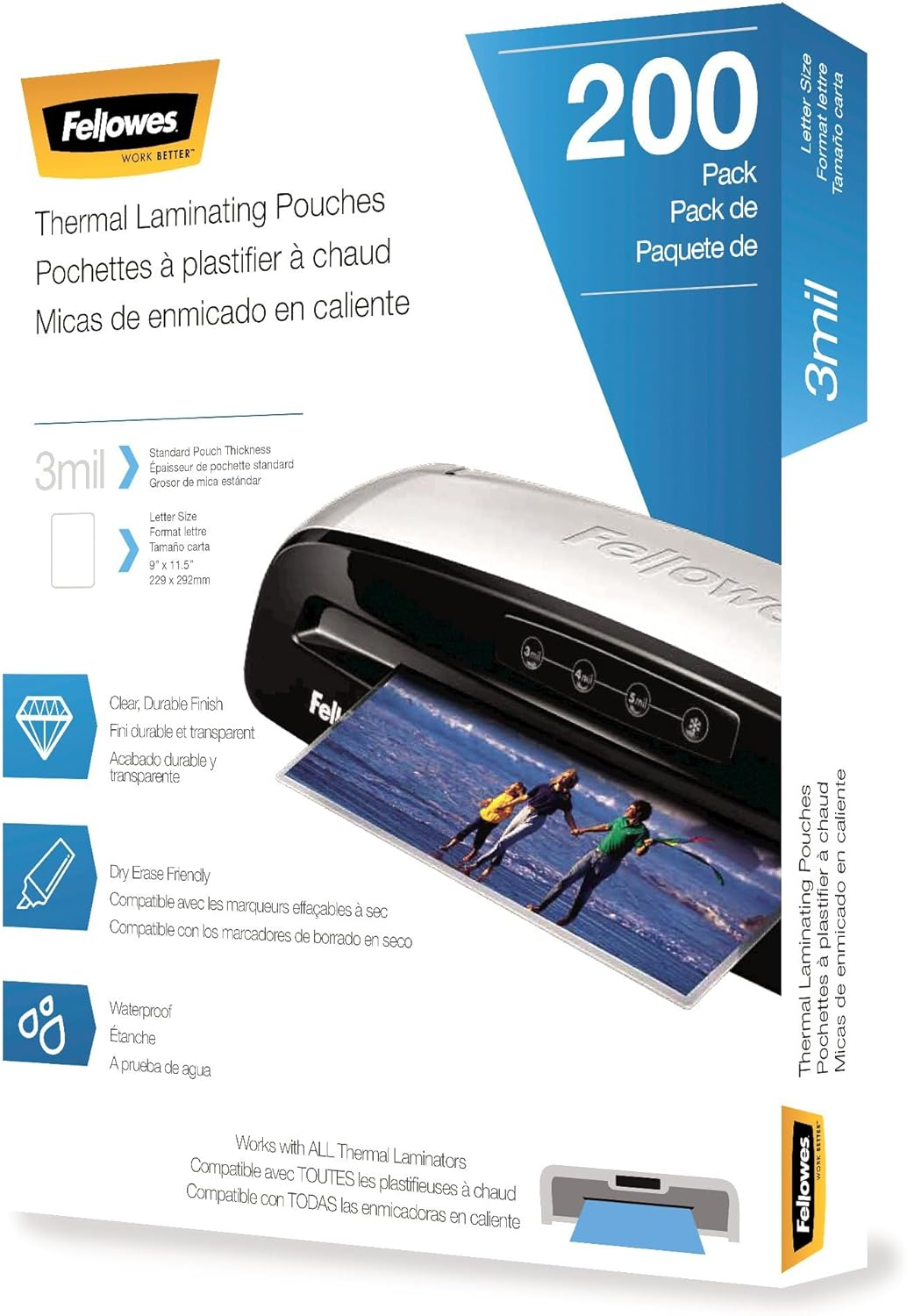 Thermal Laminating Pouches, Letter Size Sheets 9 x 11.5-Inches, 3 mil, 200 Pack (5743401), Clear