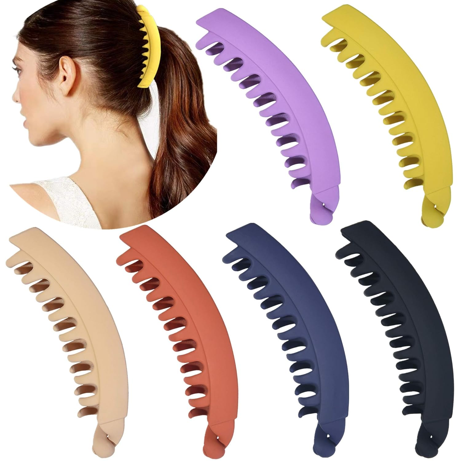 6 Pieces Banana Hair Clips,5 Inch Large Banana Claw Clips for Thin Fine Thick Hair for Women