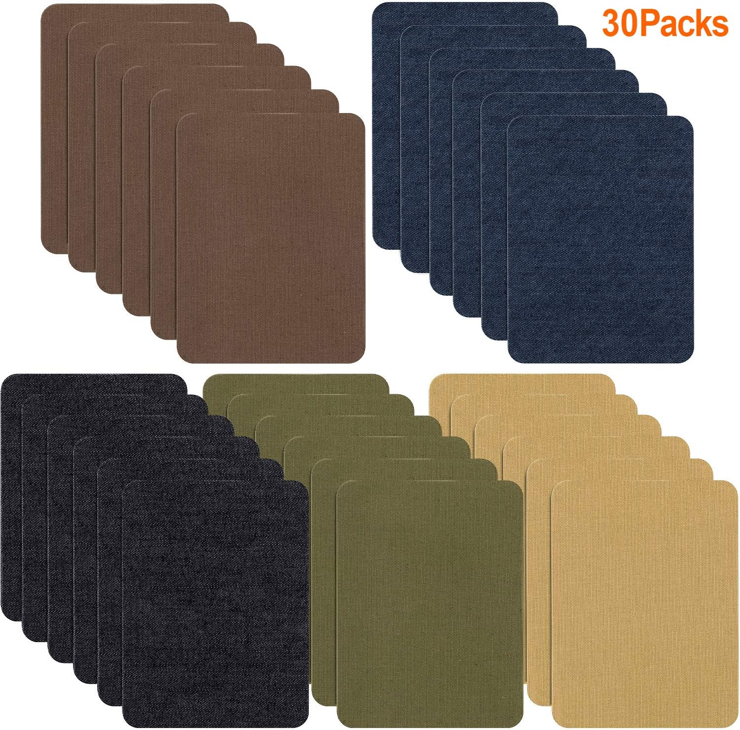 Iron On Patches for Clothing Jeans 30 PCS, Denim Repair Patches Kit 4.9 x 3.7 Inch, 5 Colors