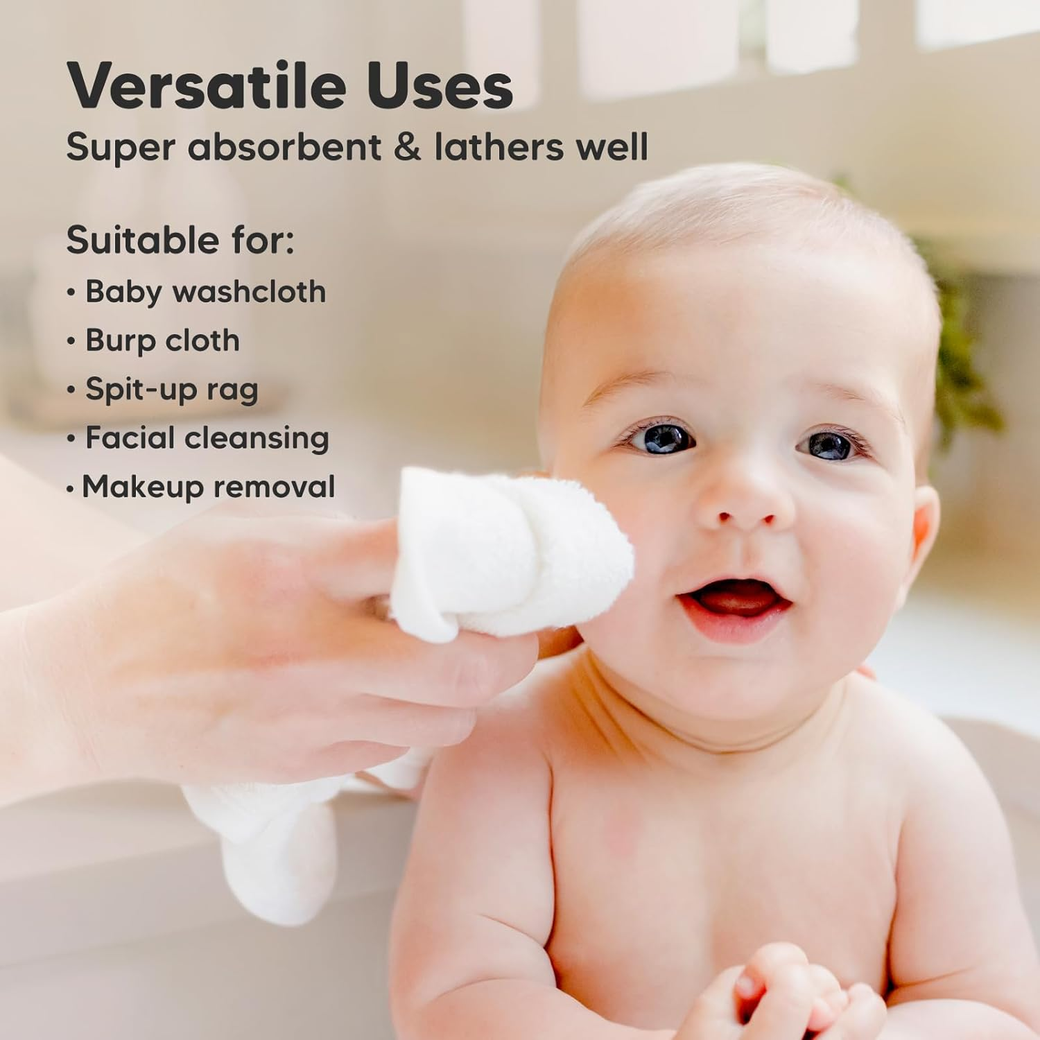 6-Pack Baby Wash Cloths - Organic Bamboo Baby Face Cloth, Baby Wash Cloth, Ba... - Picture 7 of 16