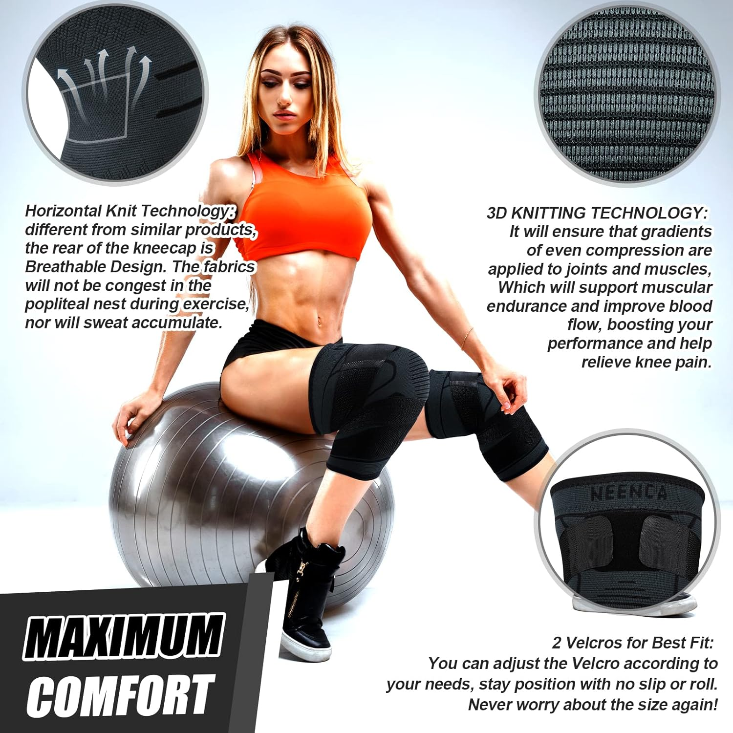 NEENCA Knee Braces for Knee Pain- 2 Pack Knee Sleeves for Pain Relief Set, Kn... - Picture 7 of 22