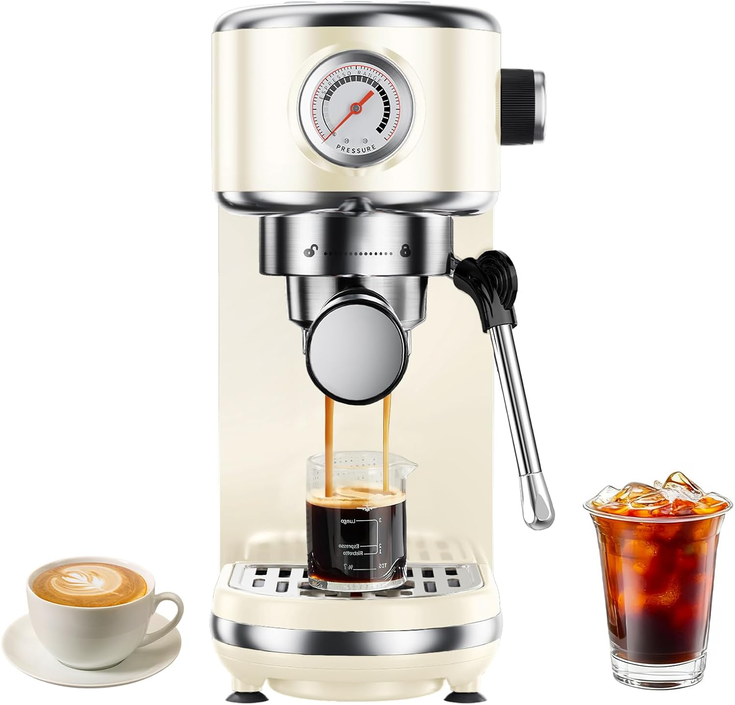 Compact 20 Bar Espresso Machine with Milk Frother & 44Oz Water Tank