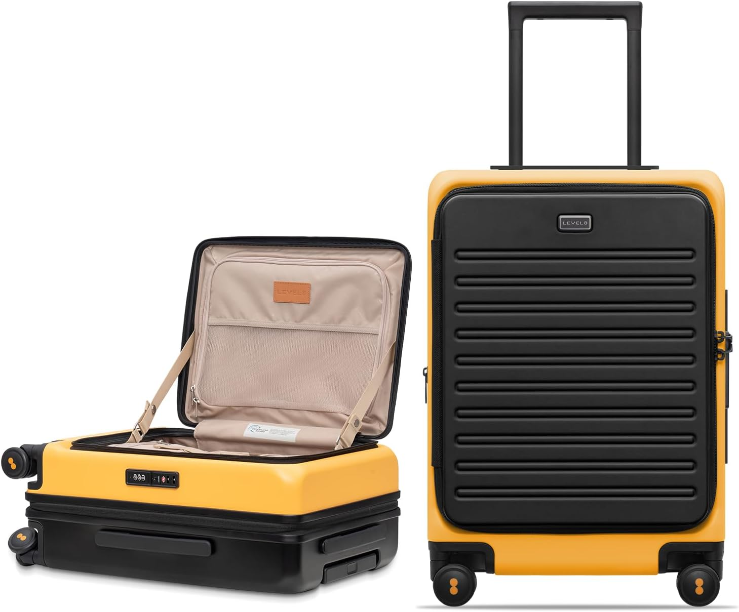 LEVEL8 Top Opening Carry on Luggage with Narrow Trolley Handle, Large Suitcases with Wheels Airline Approved, Expandable Hardside Luggage with Spinner Wheel for Men Women, 20 Inch, Yellow
