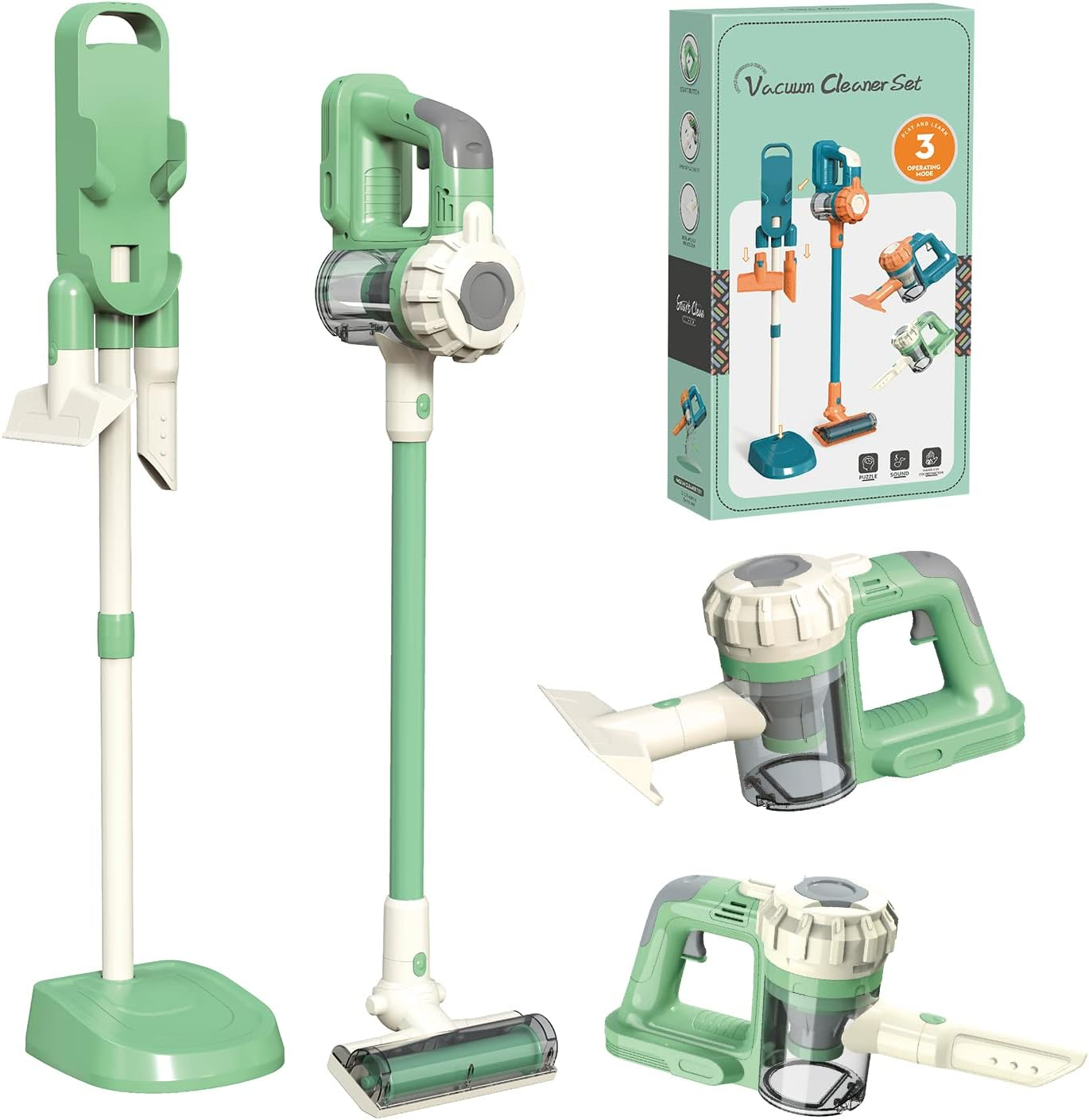 3-In-1 Kids Vacuum That Really Works, Toddler Toy Vacuum Cleaning Set 630Green