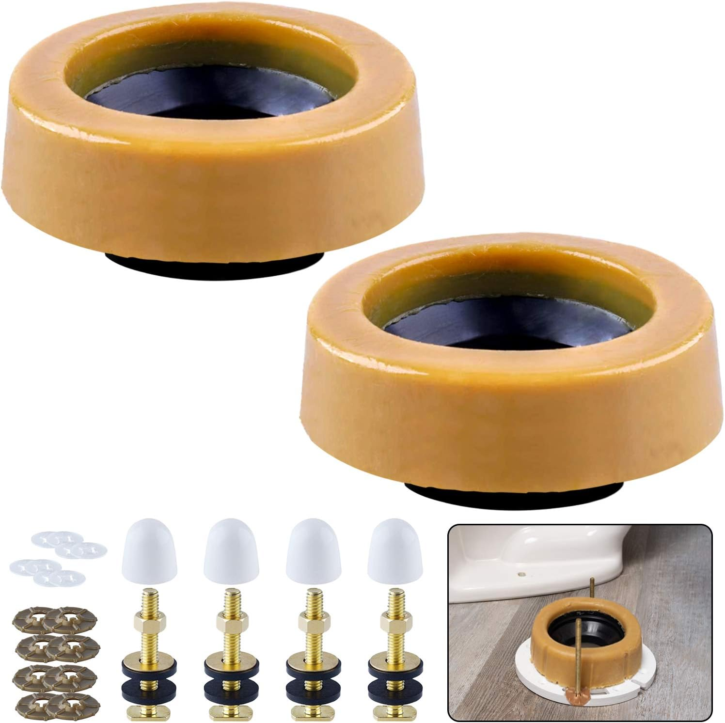 Extra Thick Wax Ring Toilet,With Flange & Bolts for Reinstallation 2 Pcs