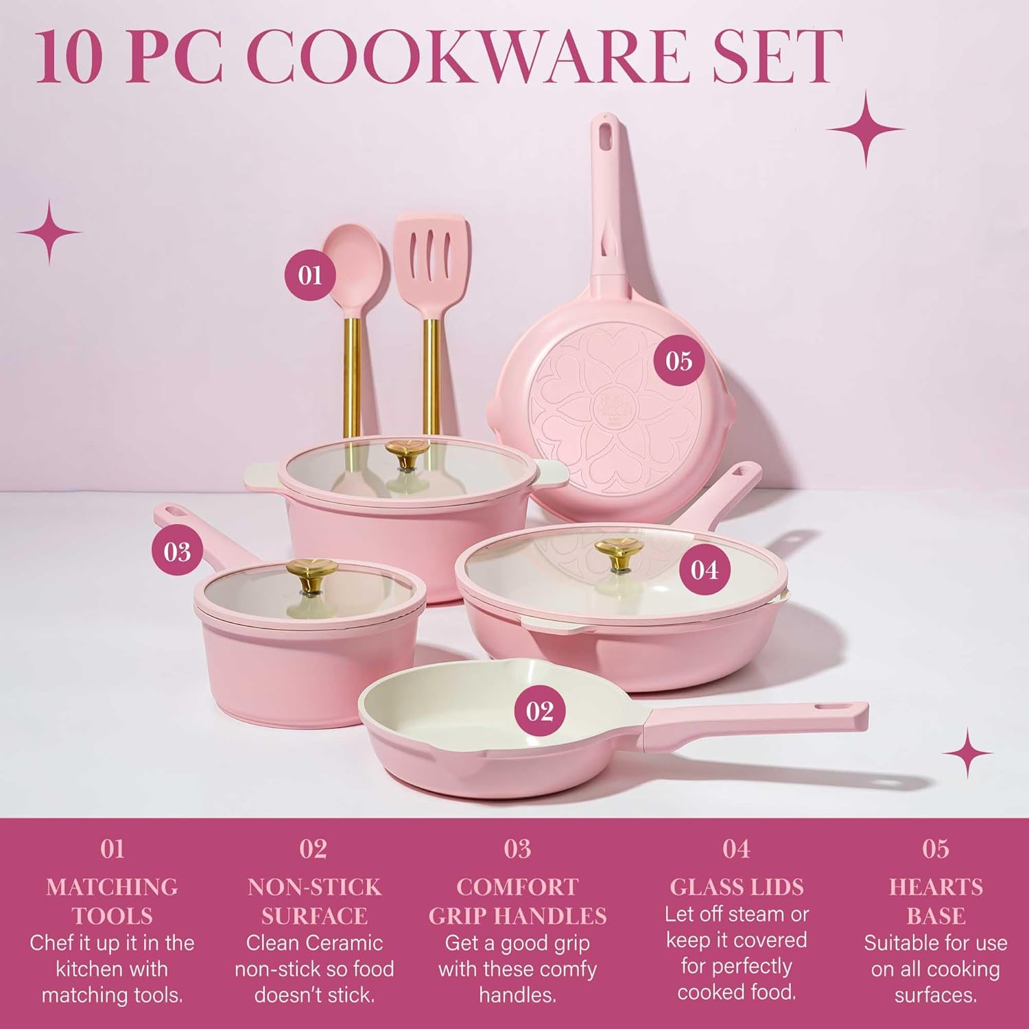 Paris Hilton Ceramic Nonstick Cookware Set, Cast Aluminum with Dual Layer Non... - Picture 3 of 13