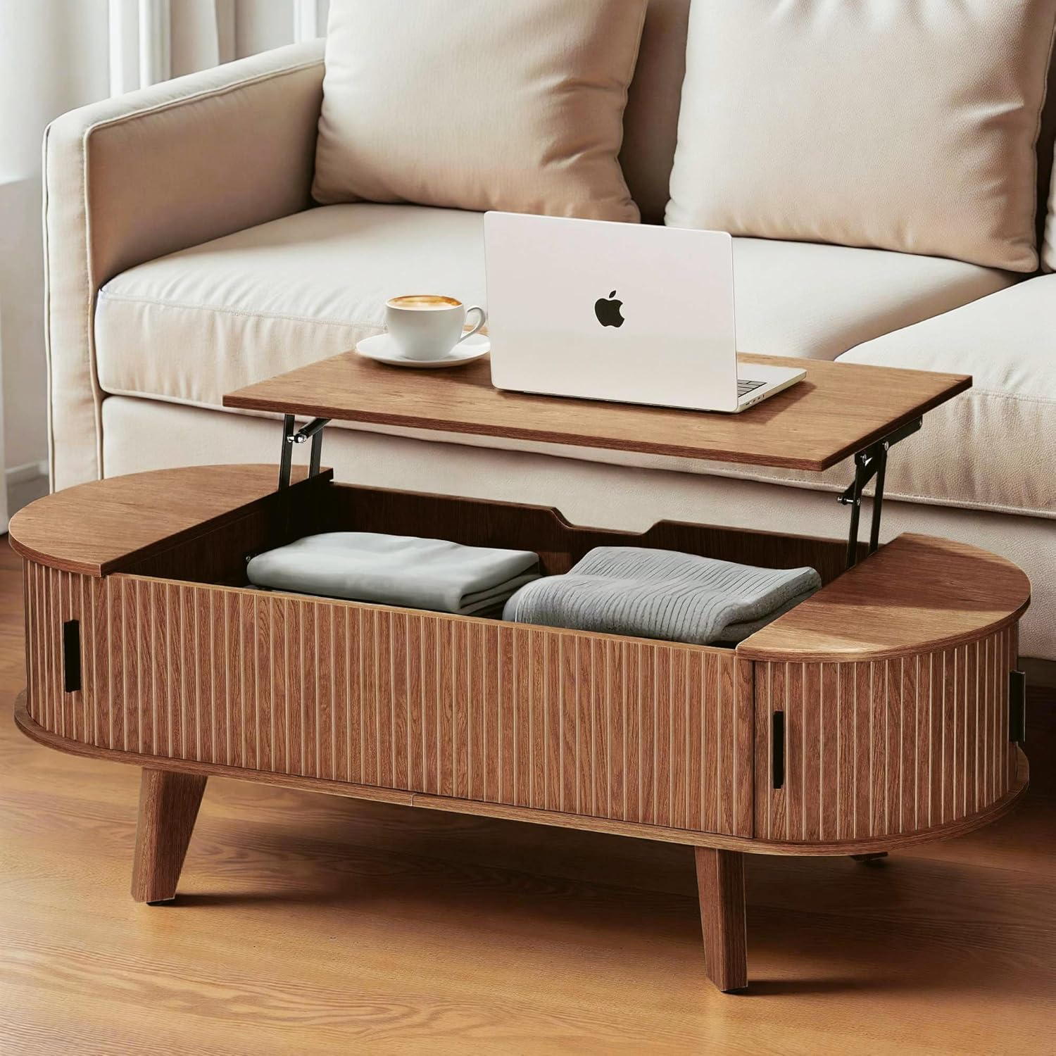 Oval Lift Top Coffee Table with Storage, 47.2