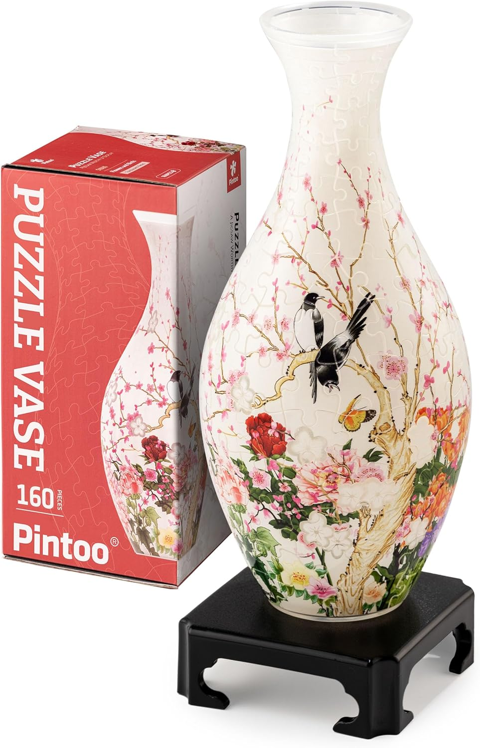 3D Puzzle Vase Unique Flower Vase Made by 160 Curved Plastic Puzzle Pieces House Warming Gift for Flower Arrangements and Home Decoration - [S1035] (Translucent, Flowers and Birds)