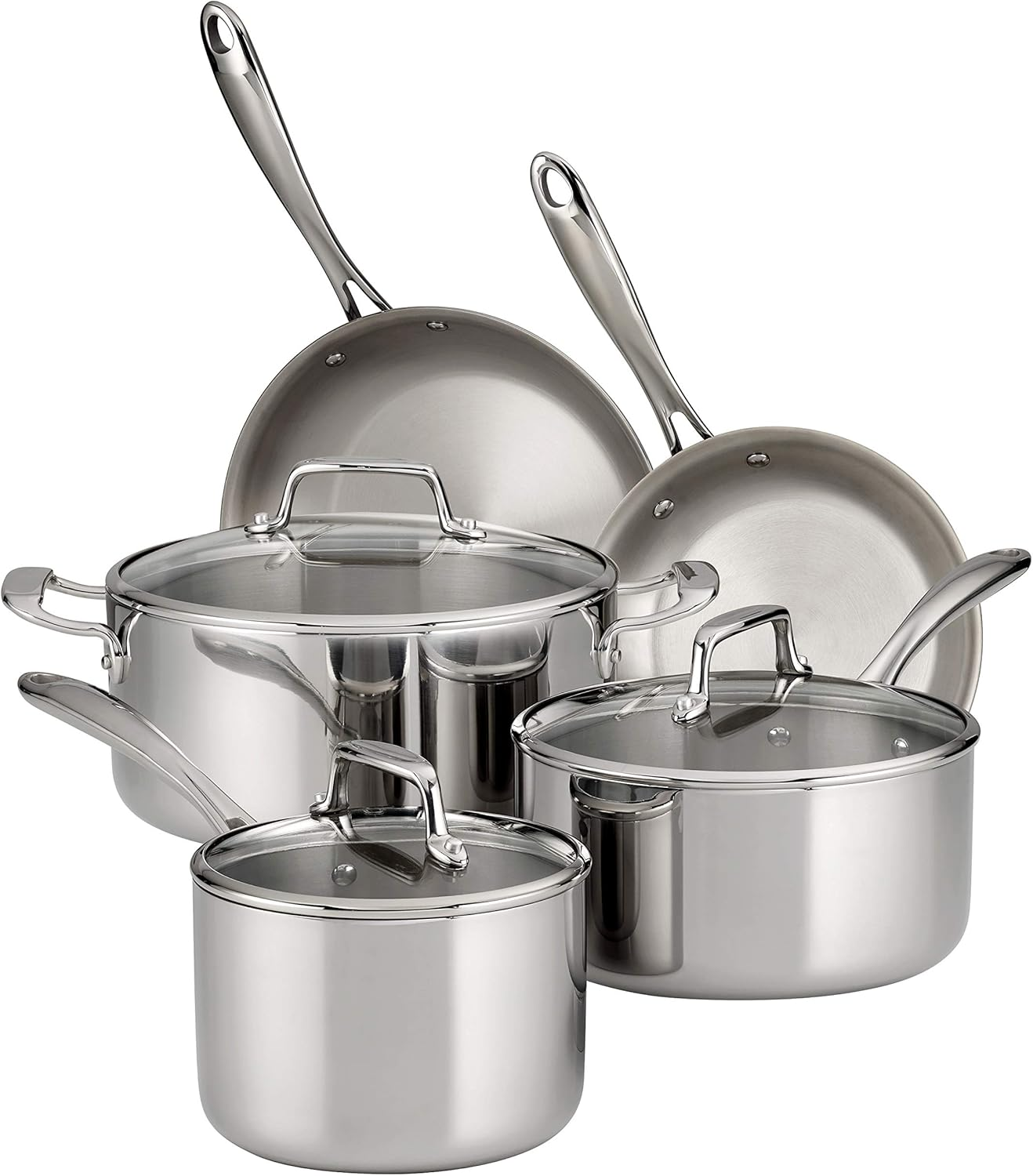 Tri-Ply Clad Stainless Steel 8-Piece Cookware Set with Glass Lids, Pots and Pans Kitchen Set, Induction-Ready, Dishwasher-Safe, Nsf-Certified
