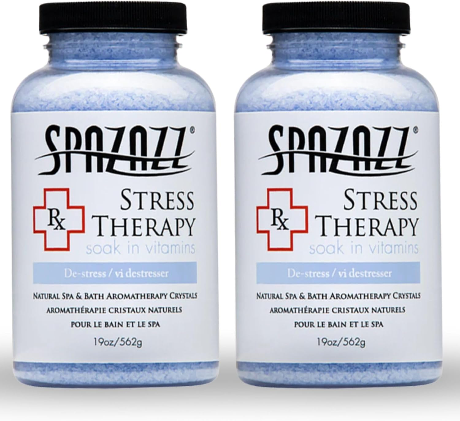 Rx Stress Therapy Natural Spa & Bath Salt Aromatherapy Crystals- 2 Pack 19Oz De-Stress - Calming & Relaxing Natural Aroma & Magnesium Mineral Bathing Salts - Safe for Your Hot Tub