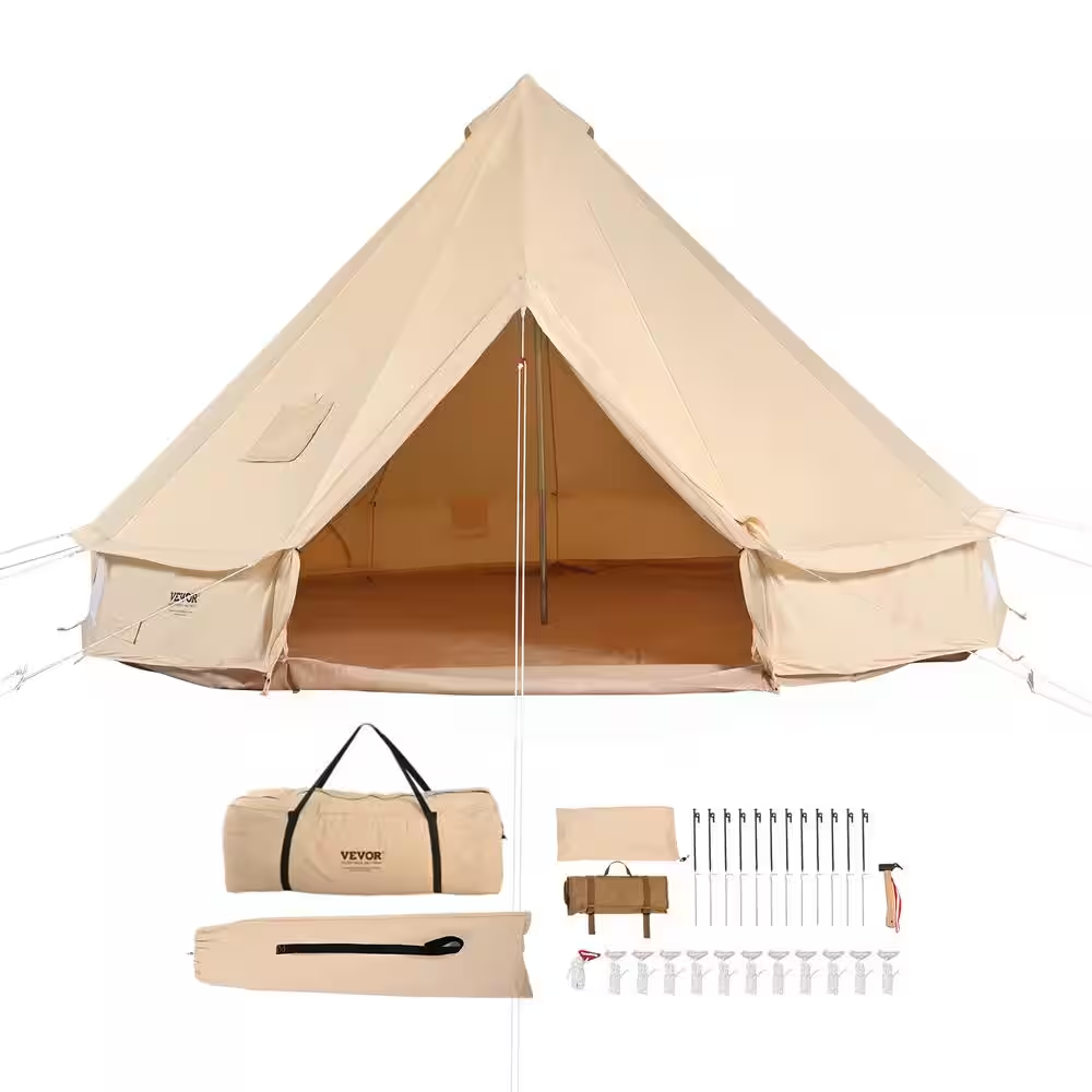 Canvas Bell Tent, 4 Seasons 4 M/13.12 Ft Yurt Tent Canvas Tent for Camping with Stove Jack Breathable Tent