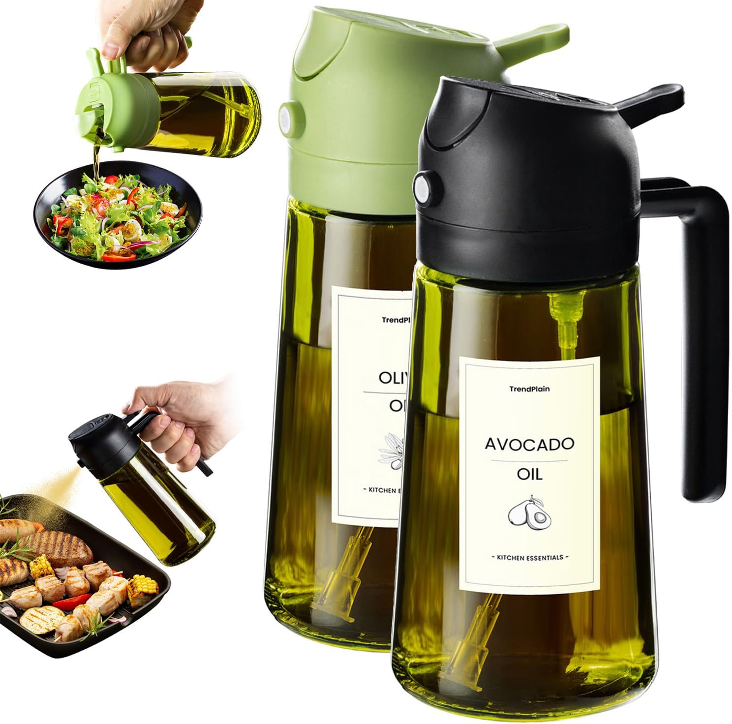 - Original 16Oz/470Ml Olive Oil Dispenser Bottle for Kitchen Gadgets and Air Fryer Accessories - Olive Oil Sprayer for Cooking W/Stickers - Black&Green