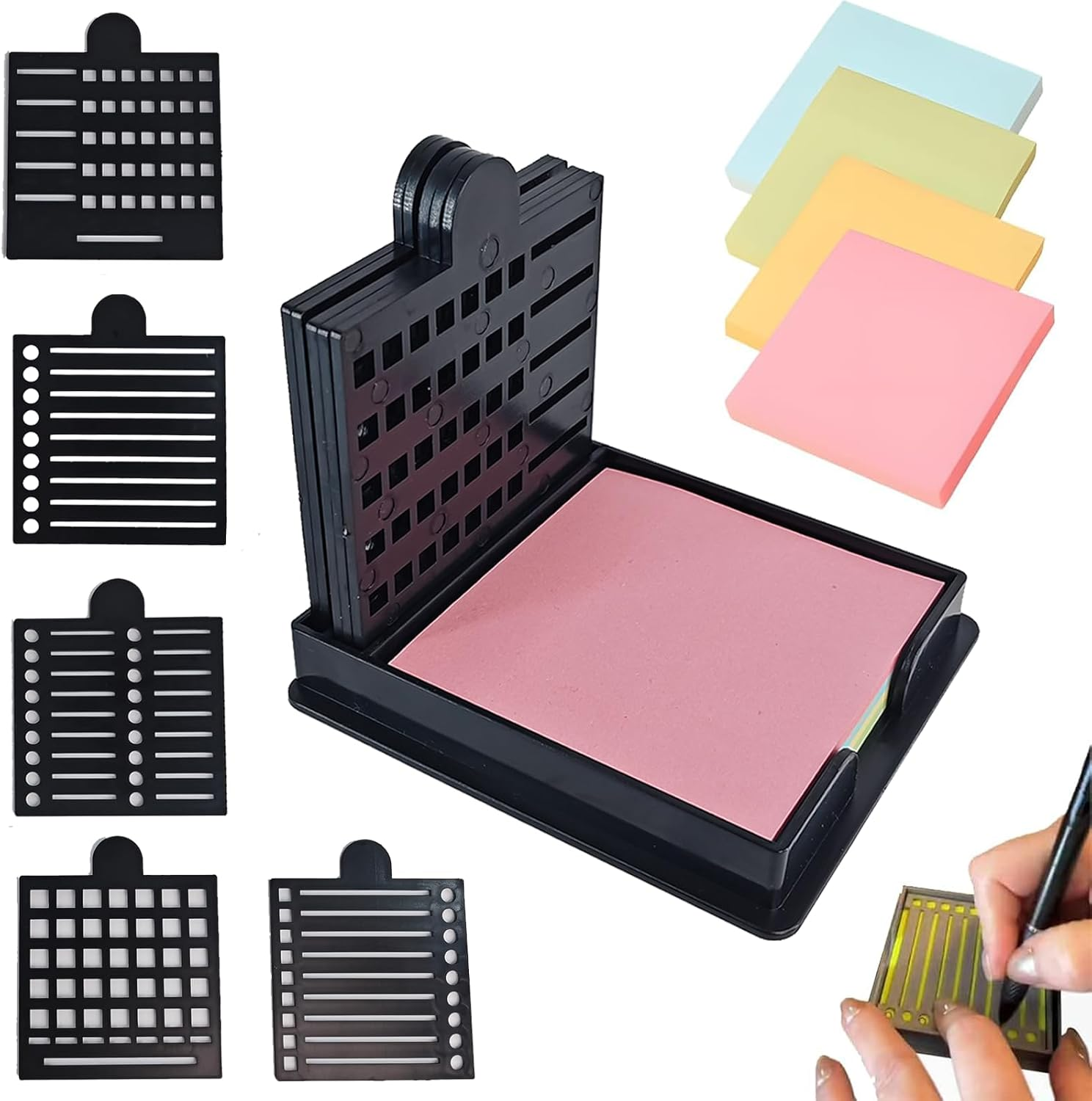 2025 Sticky Note Stencil Holder with 5 Templates for 3x3 Inch Notes (Black)